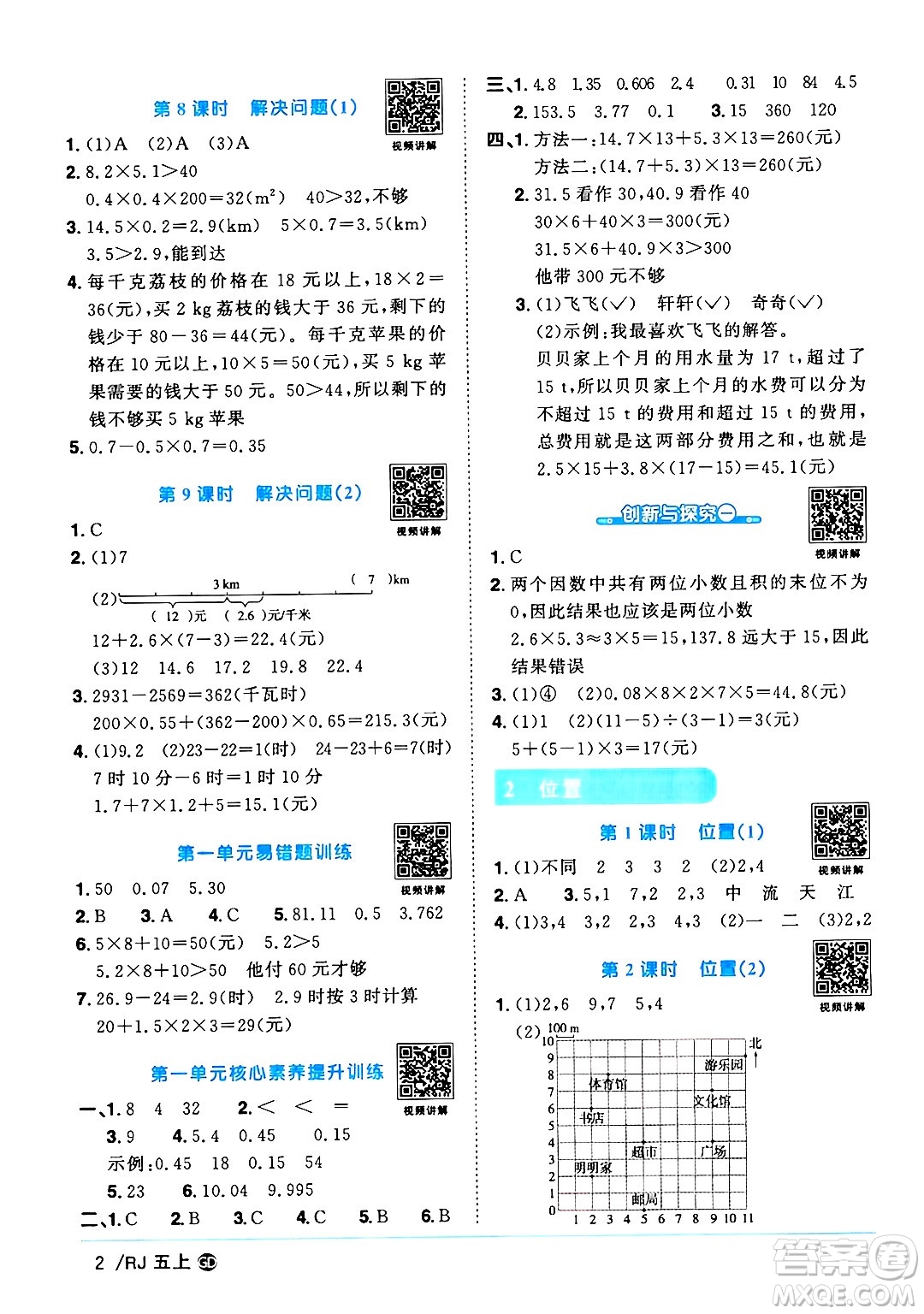 廣東人民出版社2024年秋陽光同學課時優(yōu)化作業(yè)五年級數(shù)學上冊人教版廣東專版答案