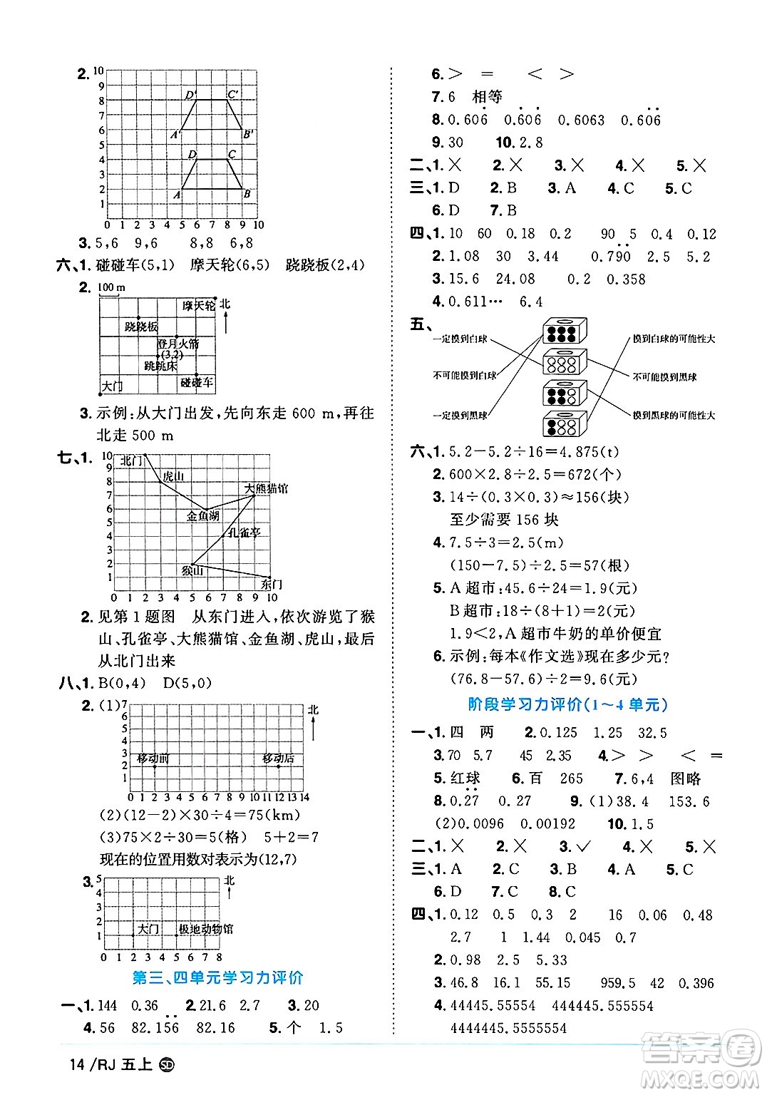 甘肅少年兒童出版社2024年秋陽光同學(xué)課時(shí)優(yōu)化作業(yè)五年級(jí)數(shù)學(xué)上冊(cè)人教版山東專版答案