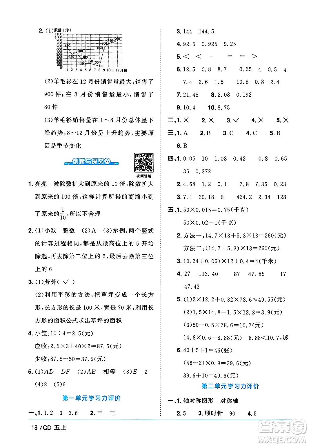 江西教育出版社2024年秋陽光同學(xué)課時優(yōu)化作業(yè)五年級數(shù)學(xué)上冊青島版山東專版答案