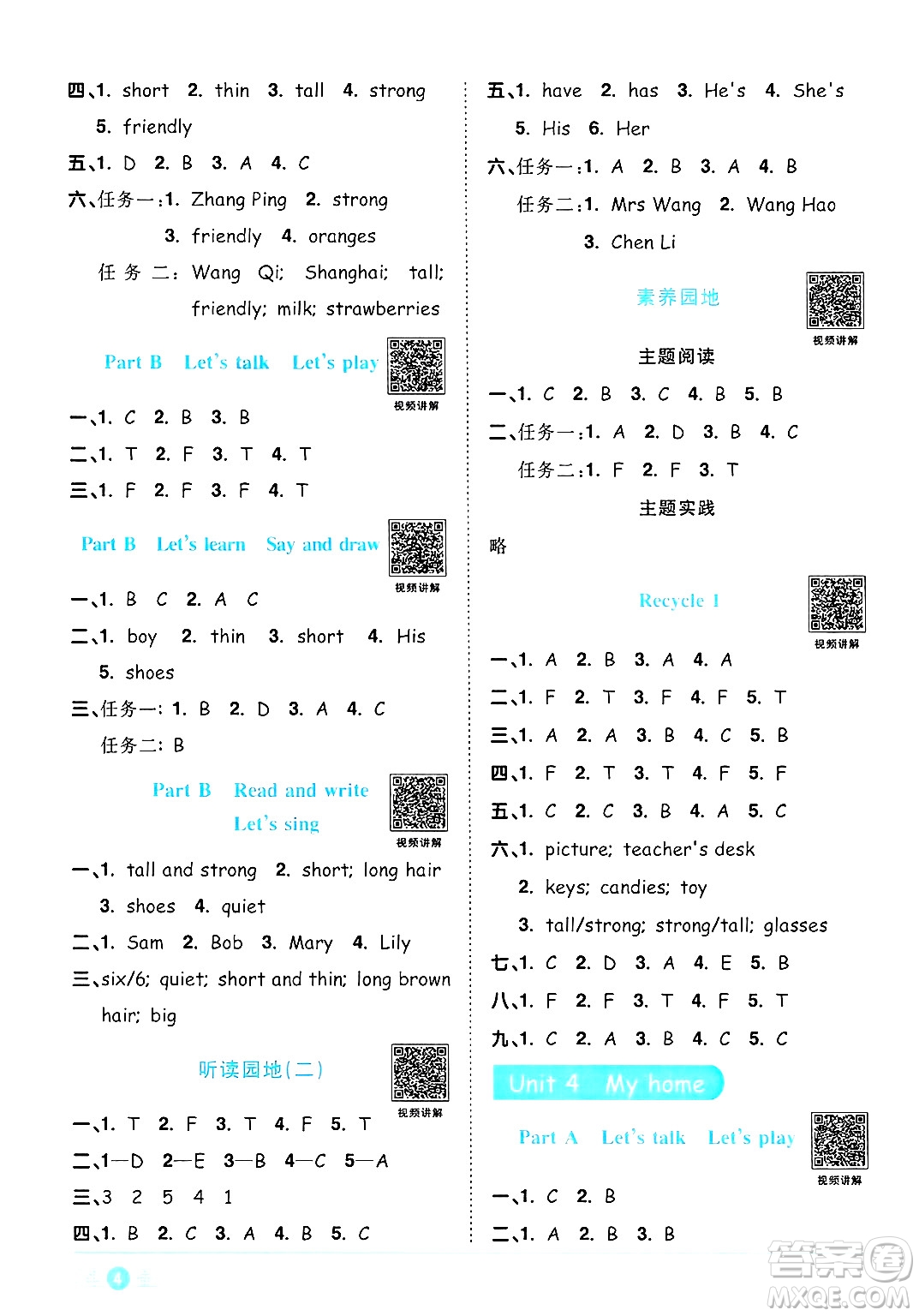 江西教育出版社2024年秋陽(yáng)光同學(xué)課時(shí)優(yōu)化作業(yè)四年級(jí)英語(yǔ)上冊(cè)人教PEP版答案