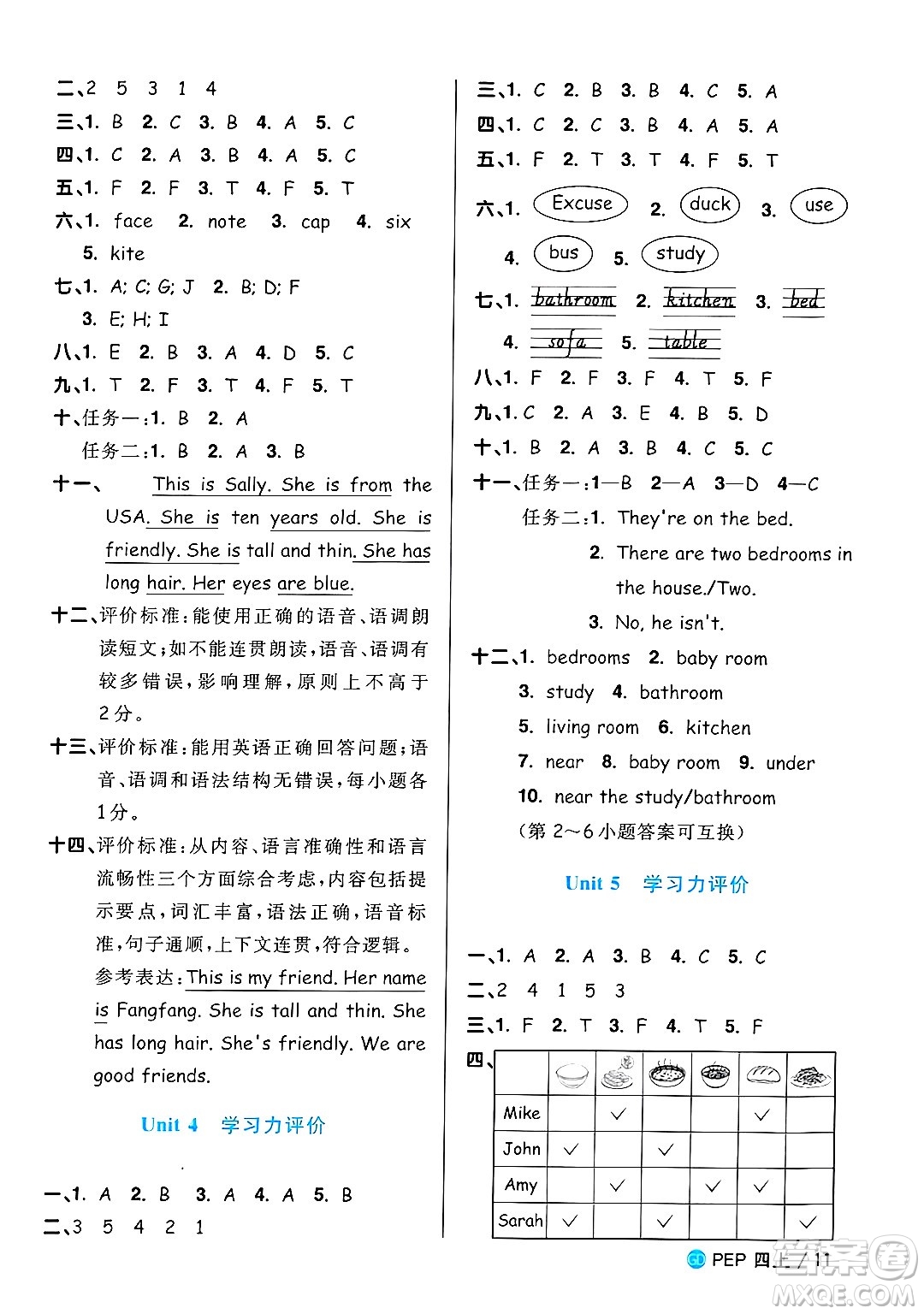 廣東人民出版社2024年秋陽(yáng)光同學(xué)課時(shí)優(yōu)化作業(yè)四年級(jí)英語(yǔ)上冊(cè)人教PEP版廣東專版答案