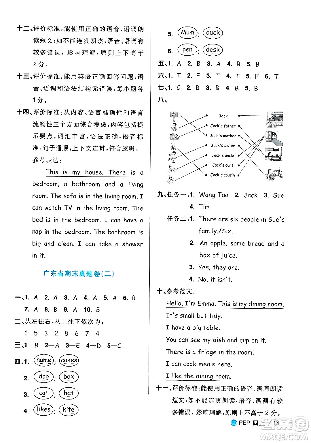 廣東人民出版社2024年秋陽(yáng)光同學(xué)課時(shí)優(yōu)化作業(yè)四年級(jí)英語(yǔ)上冊(cè)人教PEP版廣東專版答案