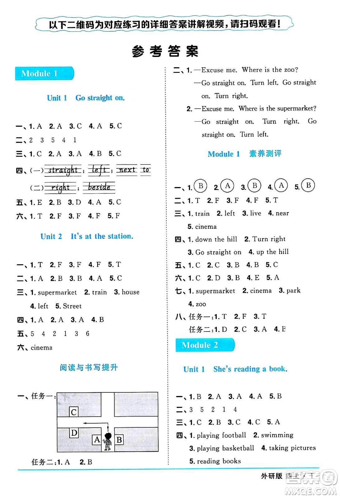 江西教育出版社2024年秋陽光同學(xué)課時(shí)優(yōu)化作業(yè)四年級(jí)英語上冊(cè)外研版三起點(diǎn)答案