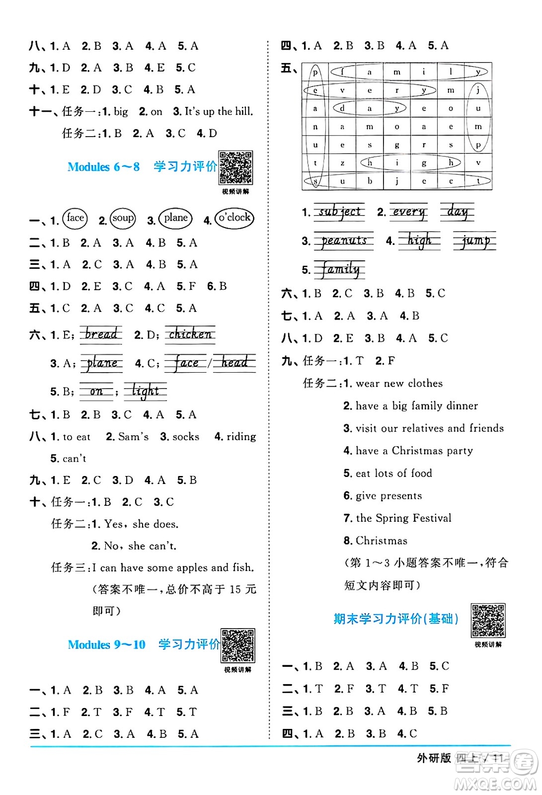 江西教育出版社2024年秋陽光同學(xué)課時(shí)優(yōu)化作業(yè)四年級(jí)英語上冊(cè)外研版三起點(diǎn)答案