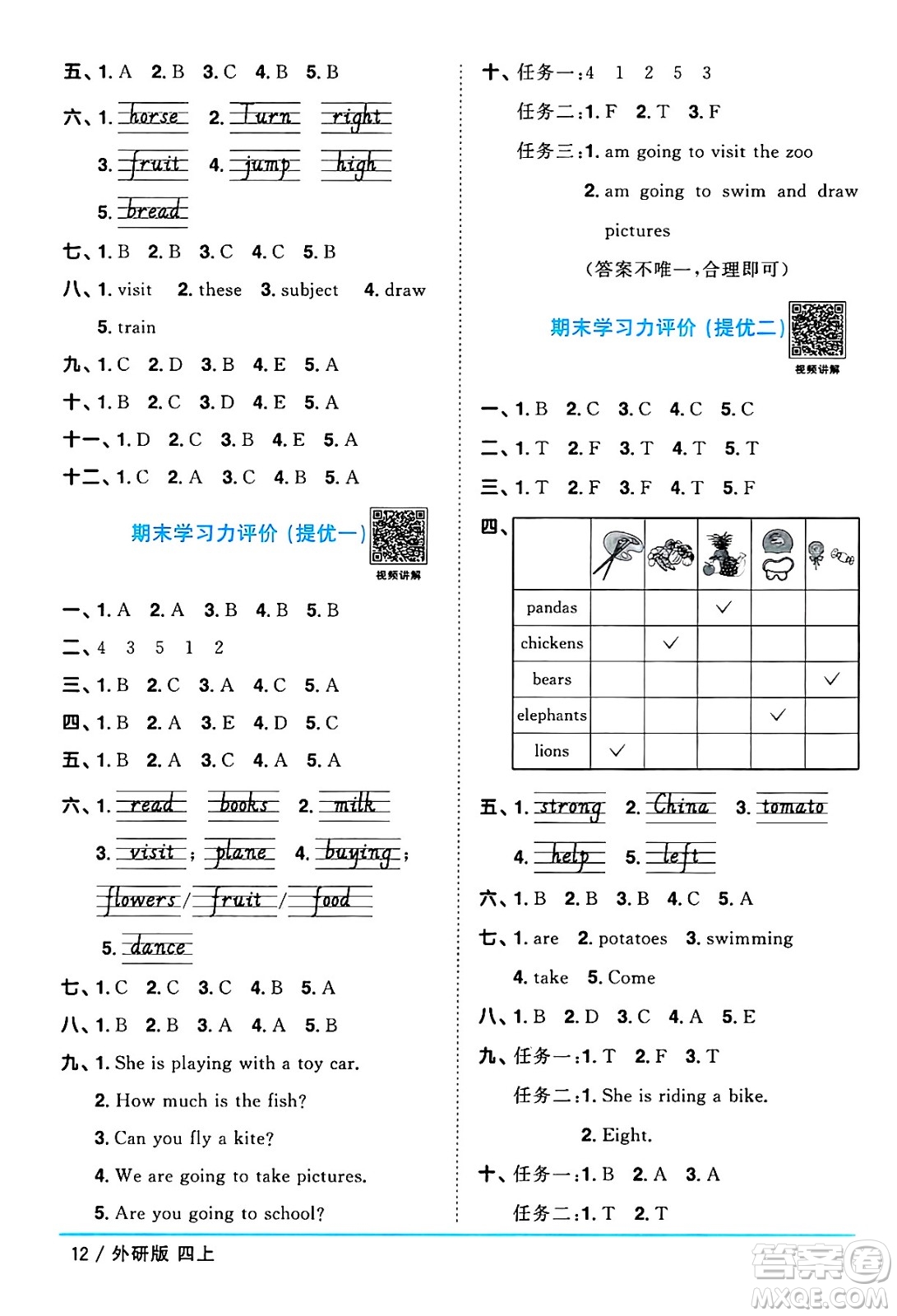 江西教育出版社2024年秋陽光同學(xué)課時(shí)優(yōu)化作業(yè)四年級(jí)英語上冊(cè)外研版三起點(diǎn)答案