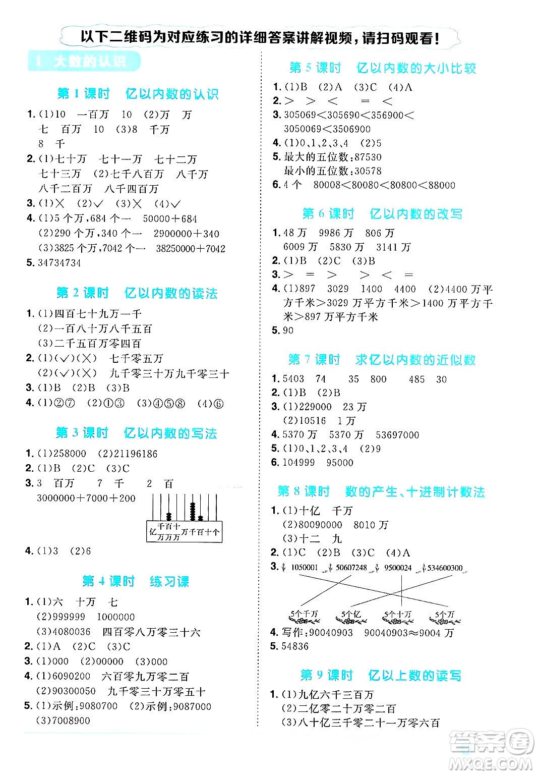 江西教育出版社2024年秋陽(yáng)光同學(xué)課時(shí)優(yōu)化作業(yè)四年級(jí)數(shù)學(xué)上冊(cè)人教版答案