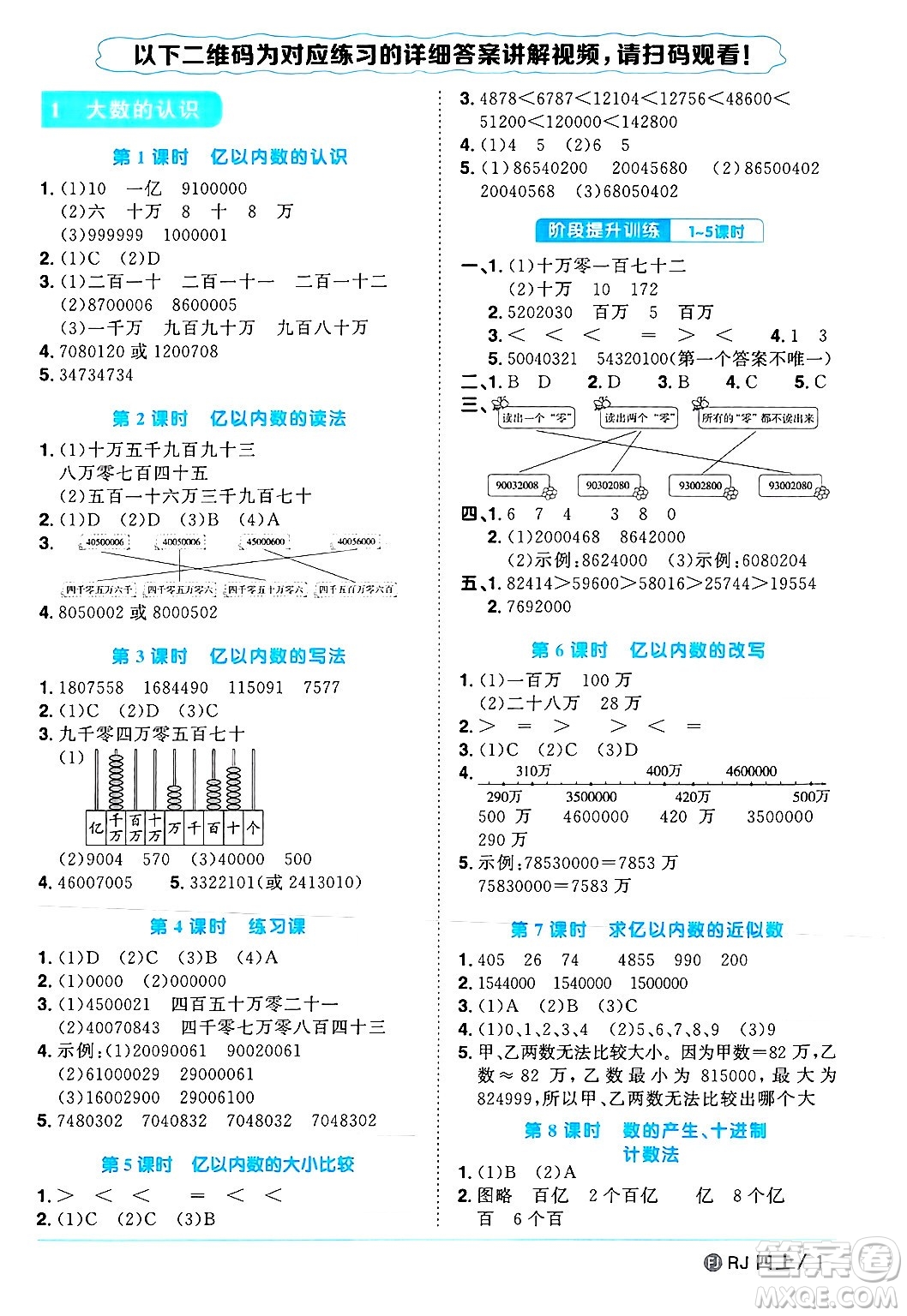 福建少年兒童出版社2024年秋陽(yáng)光同學(xué)課時(shí)優(yōu)化作業(yè)四年級(jí)數(shù)學(xué)上冊(cè)人教版福建專(zhuān)版答案