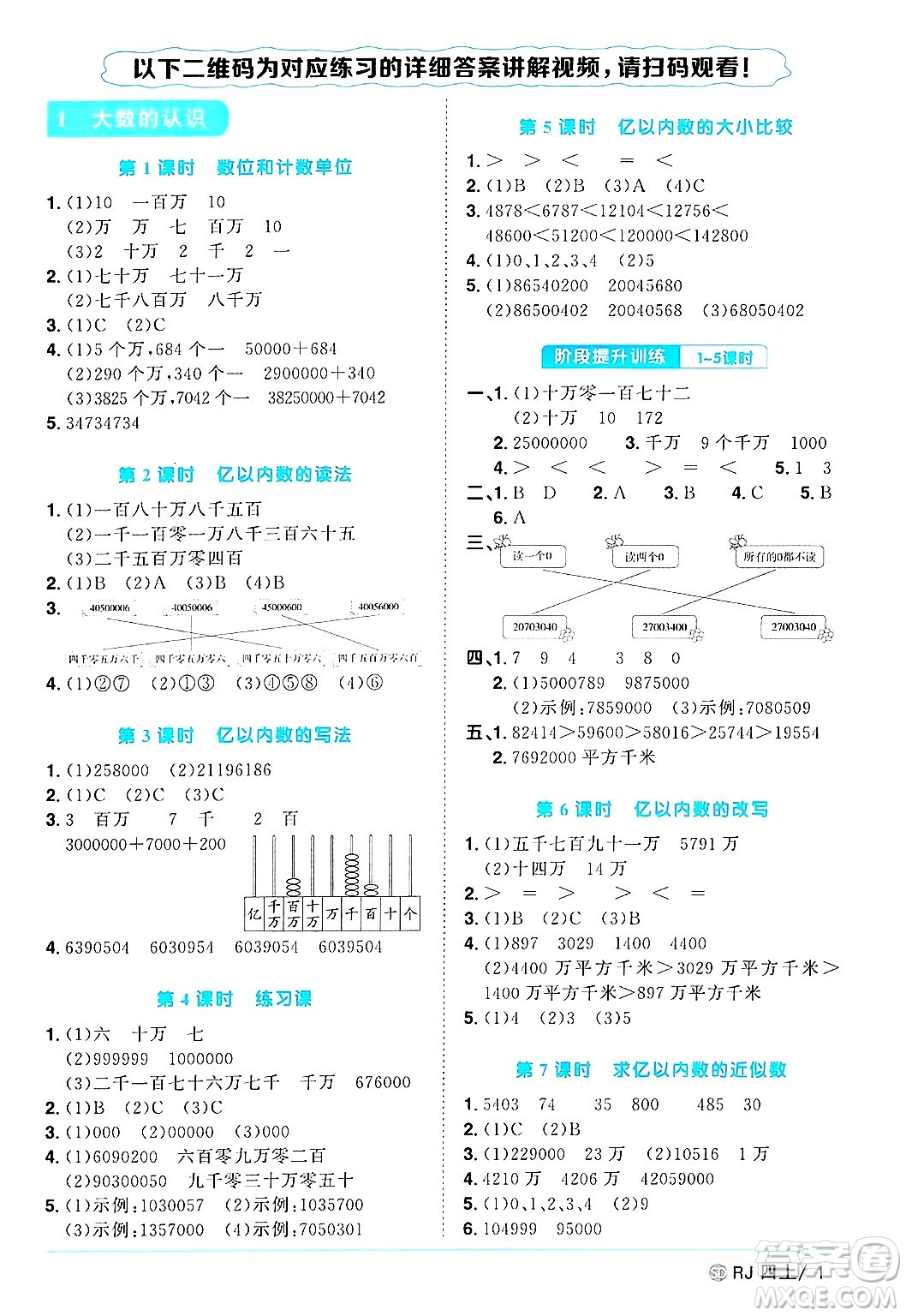 甘肅少年兒童出版社2024年秋陽(yáng)光同學(xué)課時(shí)優(yōu)化作業(yè)四年級(jí)數(shù)學(xué)上冊(cè)人教版山東專版答案