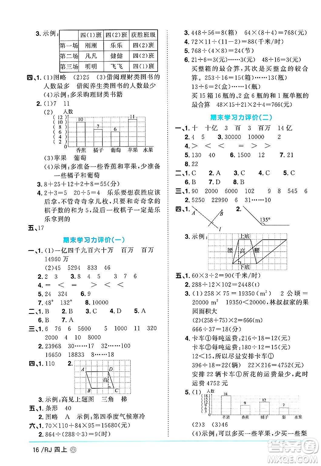 甘肅少年兒童出版社2024年秋陽(yáng)光同學(xué)課時(shí)優(yōu)化作業(yè)四年級(jí)數(shù)學(xué)上冊(cè)人教版山東專版答案