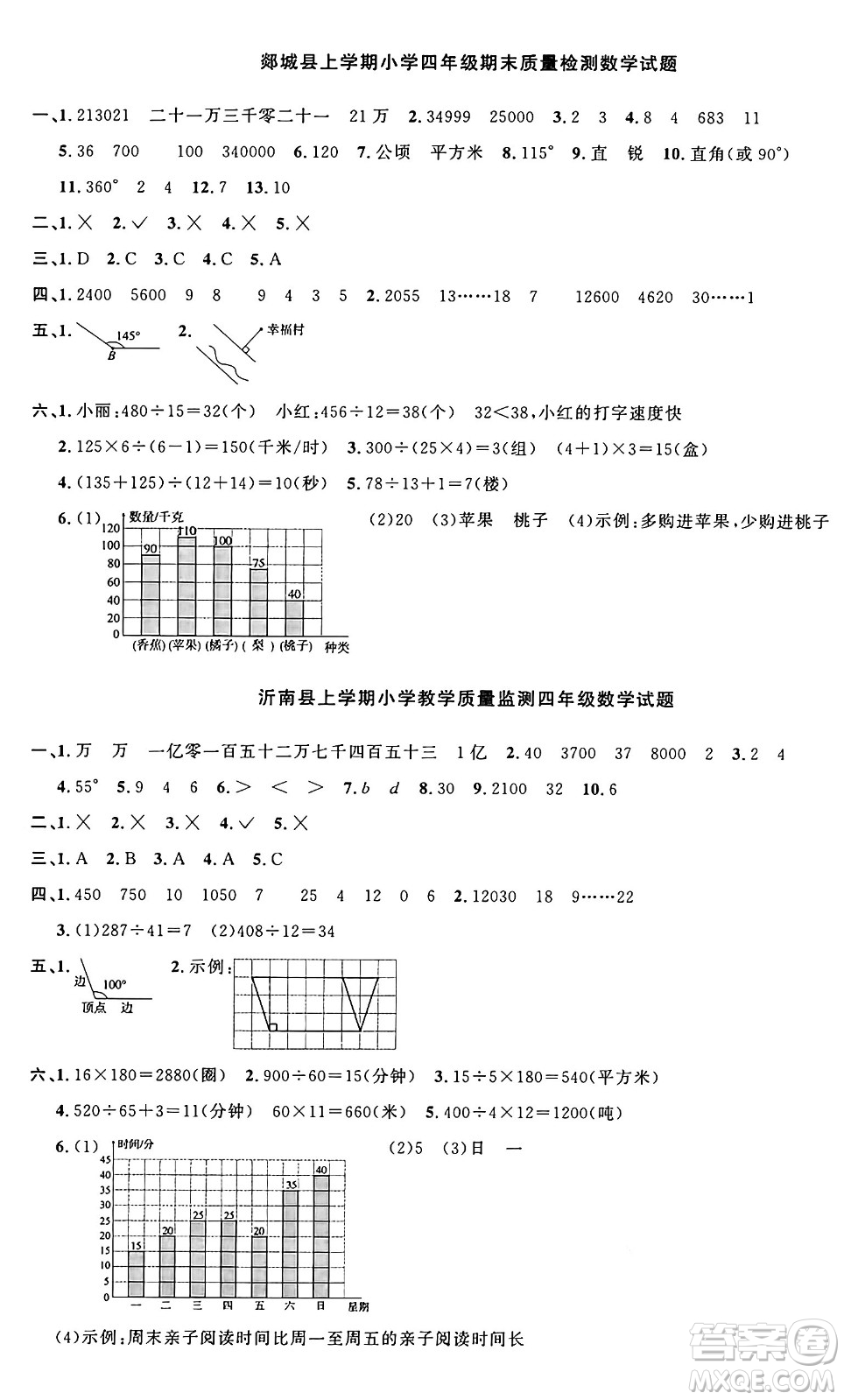 甘肅少年兒童出版社2024年秋陽(yáng)光同學(xué)課時(shí)優(yōu)化作業(yè)四年級(jí)數(shù)學(xué)上冊(cè)人教版山東專版答案