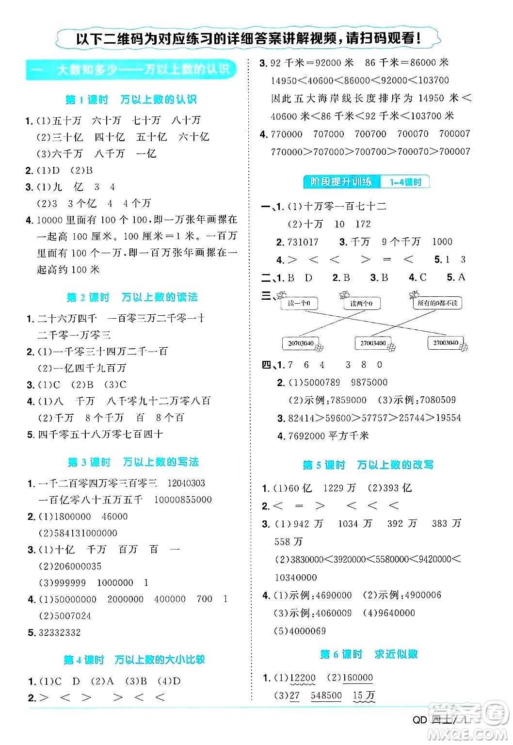 江西教育出版社2024年秋陽光同學(xué)課時優(yōu)化作業(yè)四年級數(shù)學(xué)上冊青島版山東專版答案