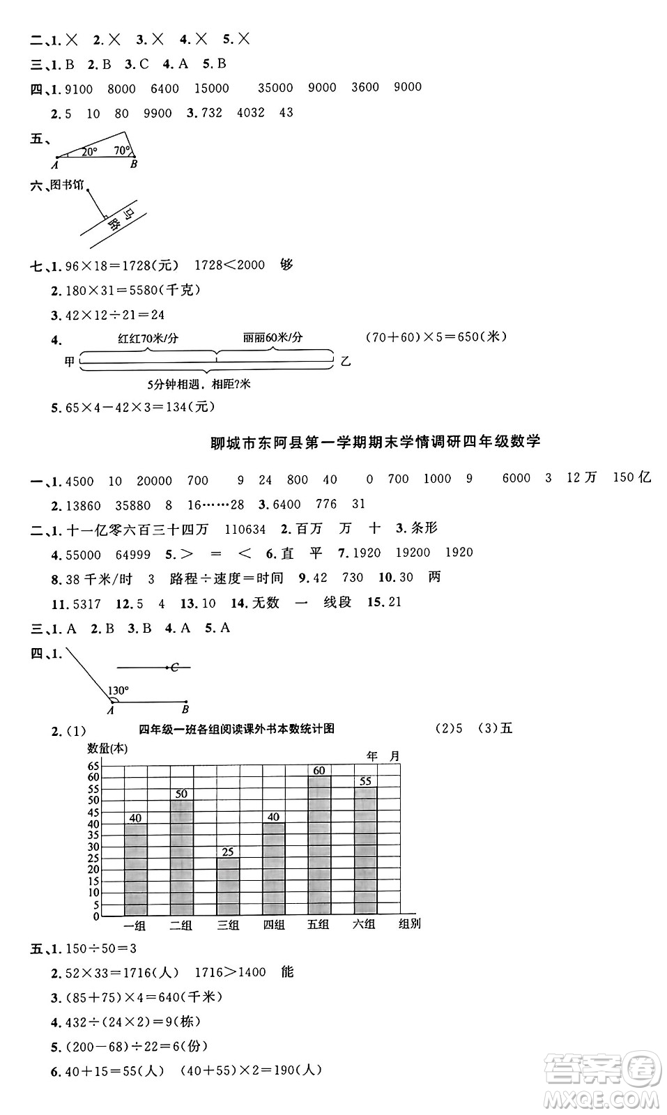 江西教育出版社2024年秋陽光同學(xué)課時優(yōu)化作業(yè)四年級數(shù)學(xué)上冊青島版山東專版答案