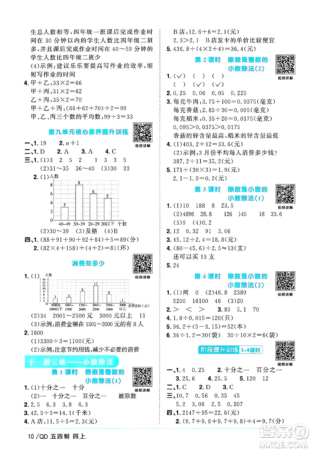 江西教育出版社2024年秋陽光同學(xué)課時優(yōu)化作業(yè)四年級數(shù)學(xué)上冊青島版山東專版五四制答案