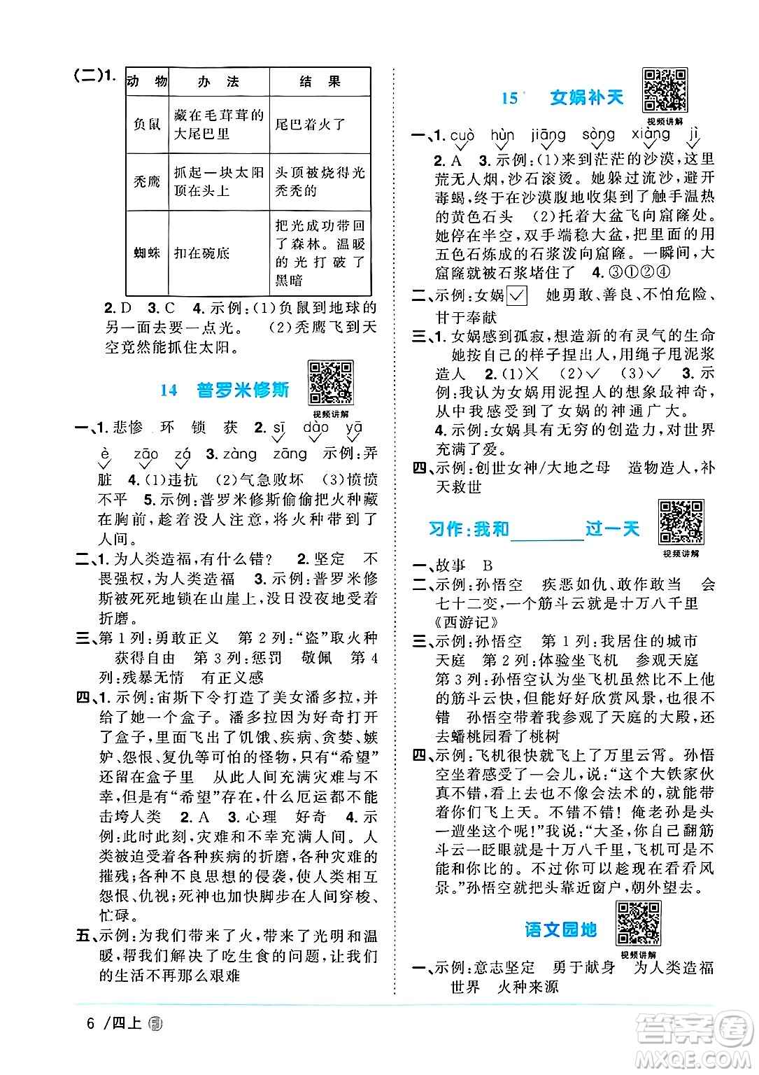 福建少年兒童出版社2024年秋陽(yáng)光同學(xué)課時(shí)優(yōu)化作業(yè)四年級(jí)語(yǔ)文上冊(cè)人教版福建專版答案