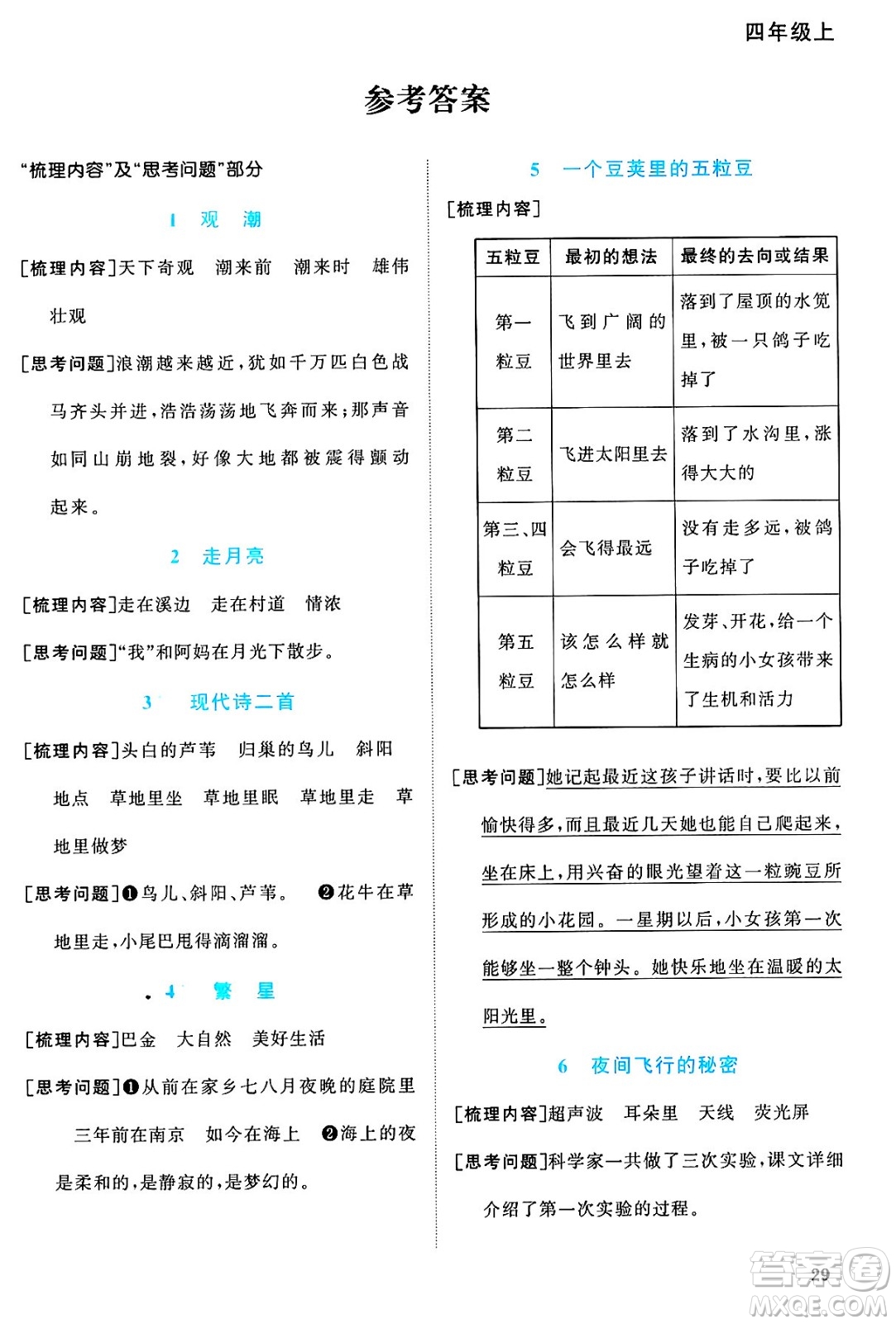 廣東人民出版社2024年秋陽光同學(xué)課時(shí)優(yōu)化作業(yè)四年級語文上冊人教版廣東專版答案