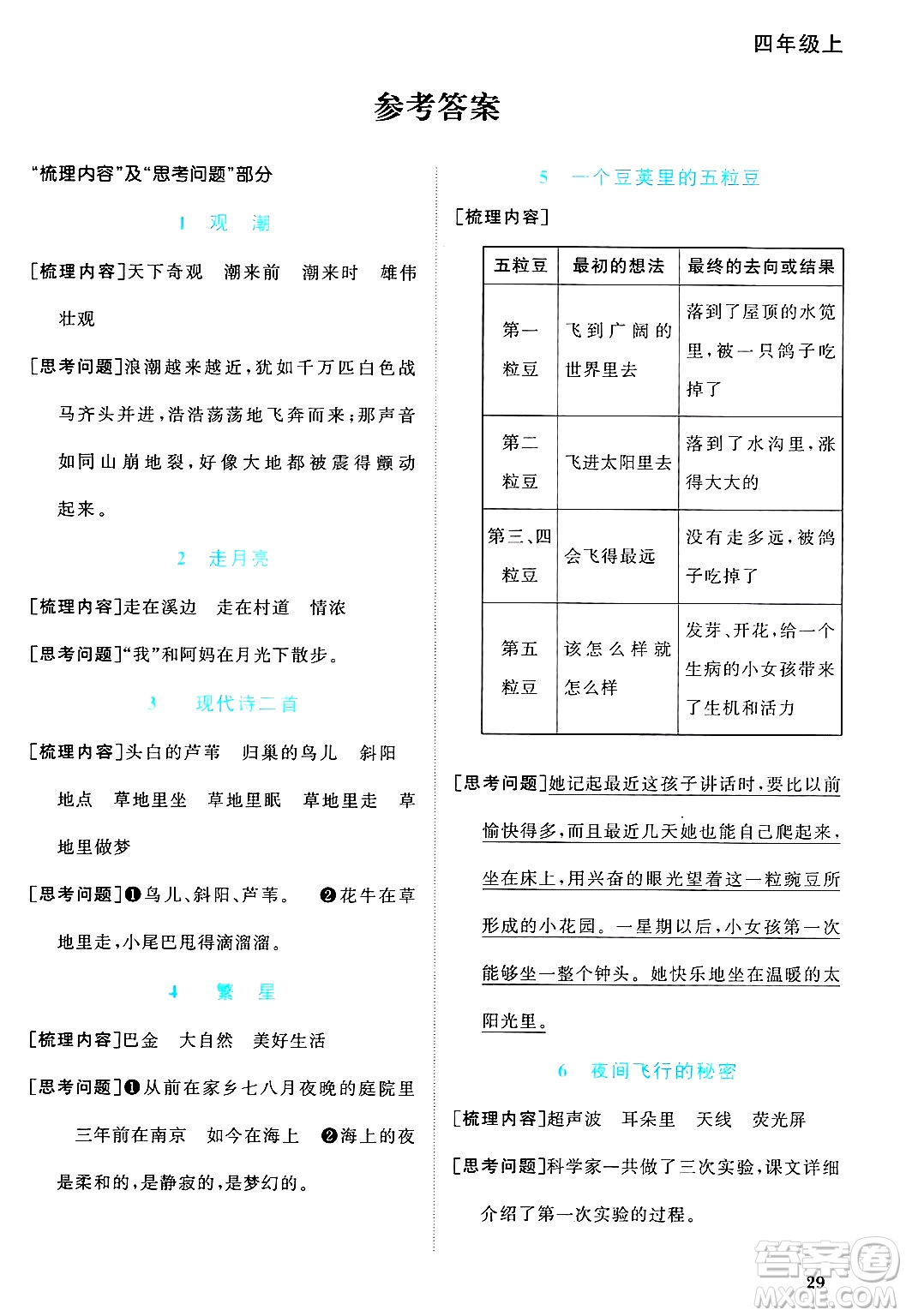 江西教育出版社2024年秋陽光同學(xué)課時優(yōu)化作業(yè)四年級語文上冊人教版河北專版答案