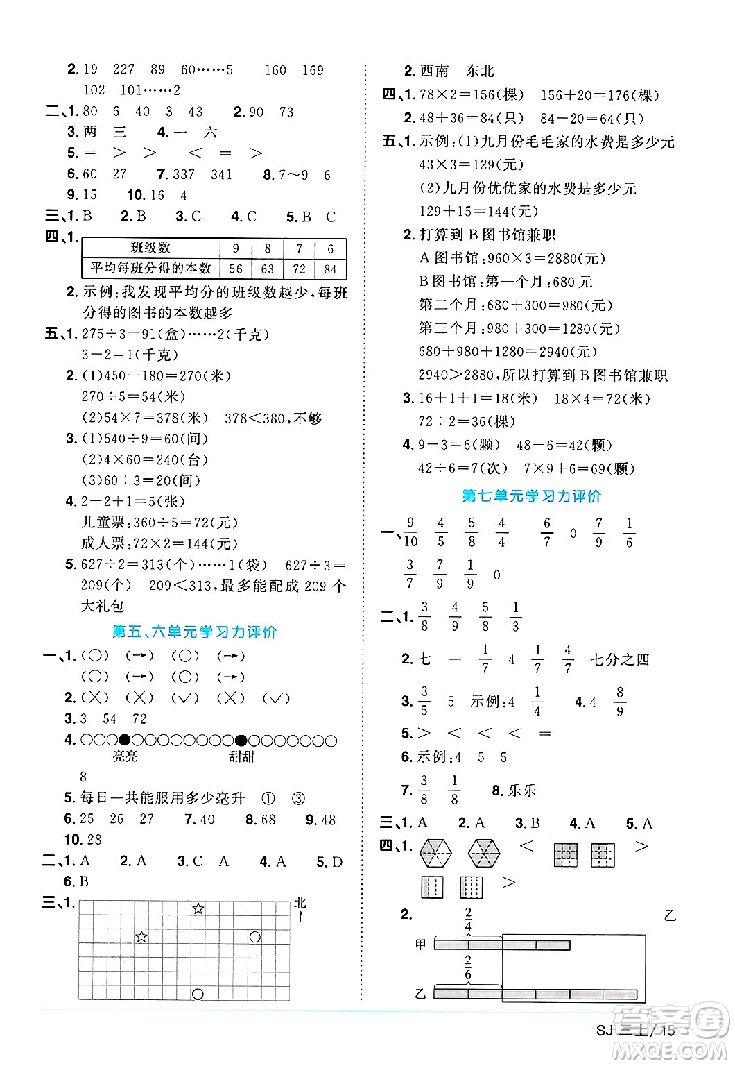 江西教育出版社2024年秋陽(yáng)光同學(xué)課時(shí)優(yōu)化作業(yè)三年級(jí)數(shù)學(xué)上冊(cè)蘇教版答案