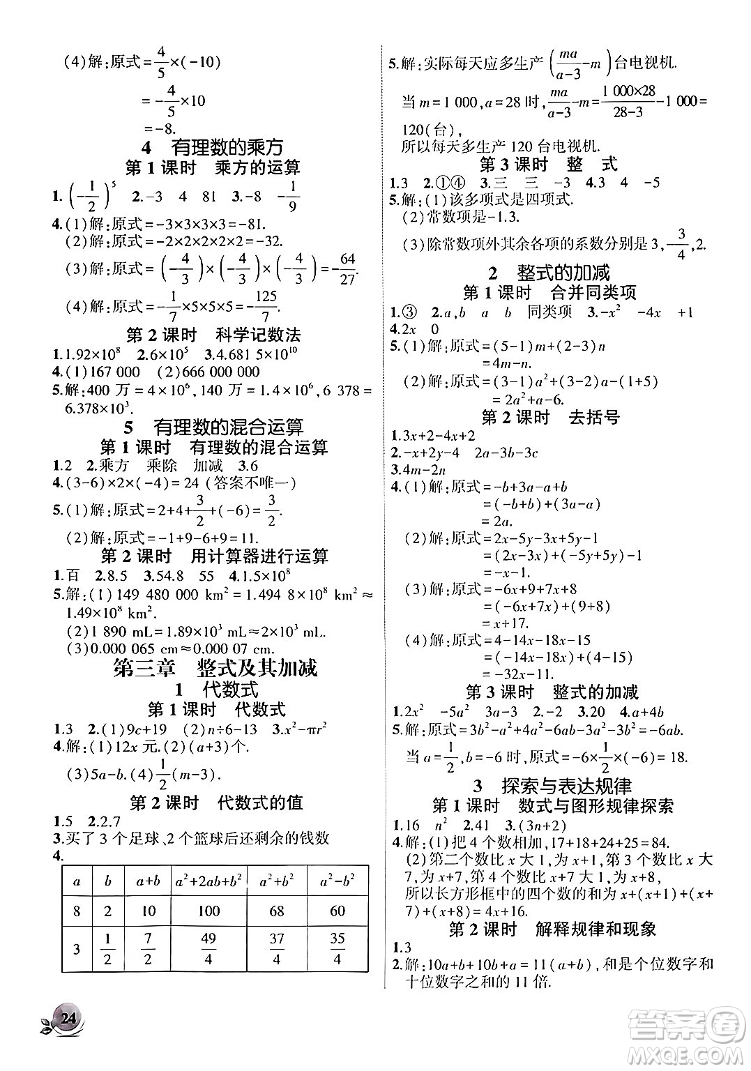 安徽大學(xué)出版社2024年秋創(chuàng)新課堂創(chuàng)新作業(yè)本七年級數(shù)學(xué)上冊北師大版答案