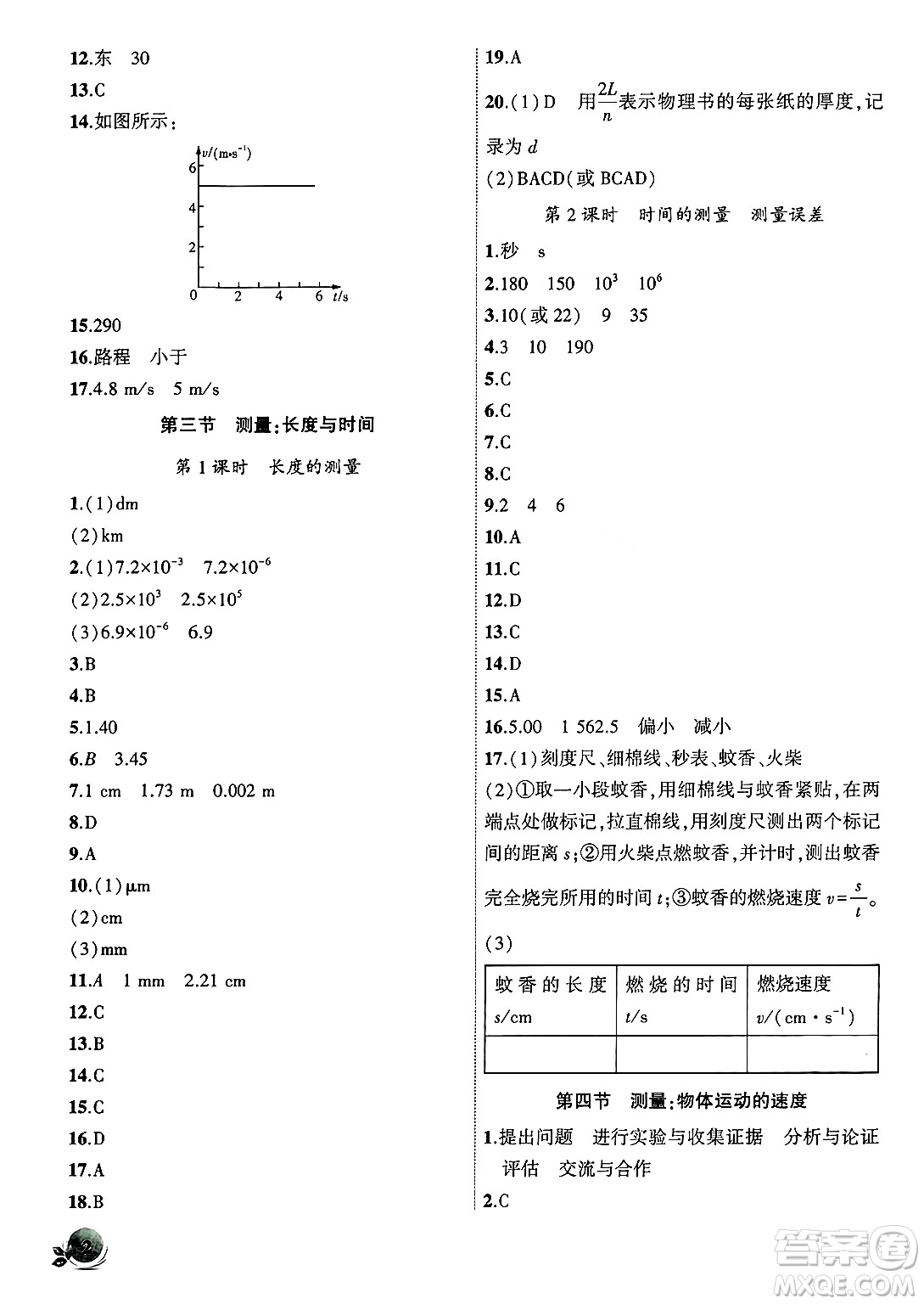 安徽大學出版社2024年秋創(chuàng)新課堂創(chuàng)新作業(yè)本八年級物理上冊滬科版答案