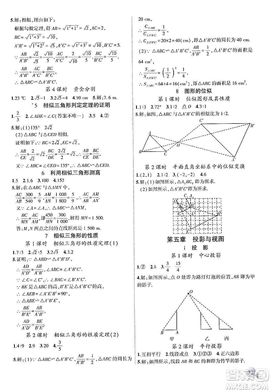 安徽大學(xué)出版社2024年秋創(chuàng)新課堂創(chuàng)新作業(yè)本九年級數(shù)學(xué)上冊北師大版答案