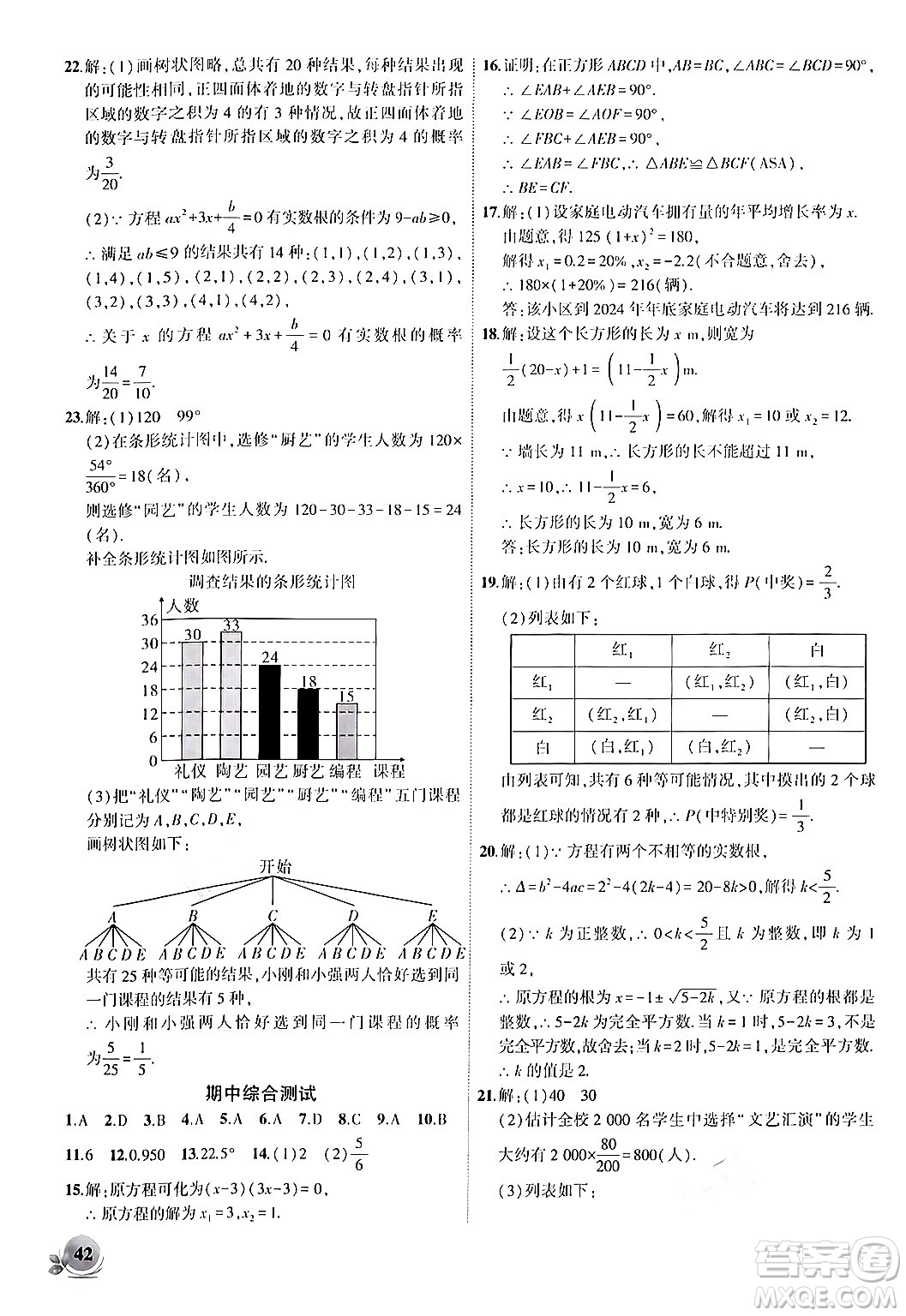 安徽大學(xué)出版社2024年秋創(chuàng)新課堂創(chuàng)新作業(yè)本九年級數(shù)學(xué)上冊北師大版答案