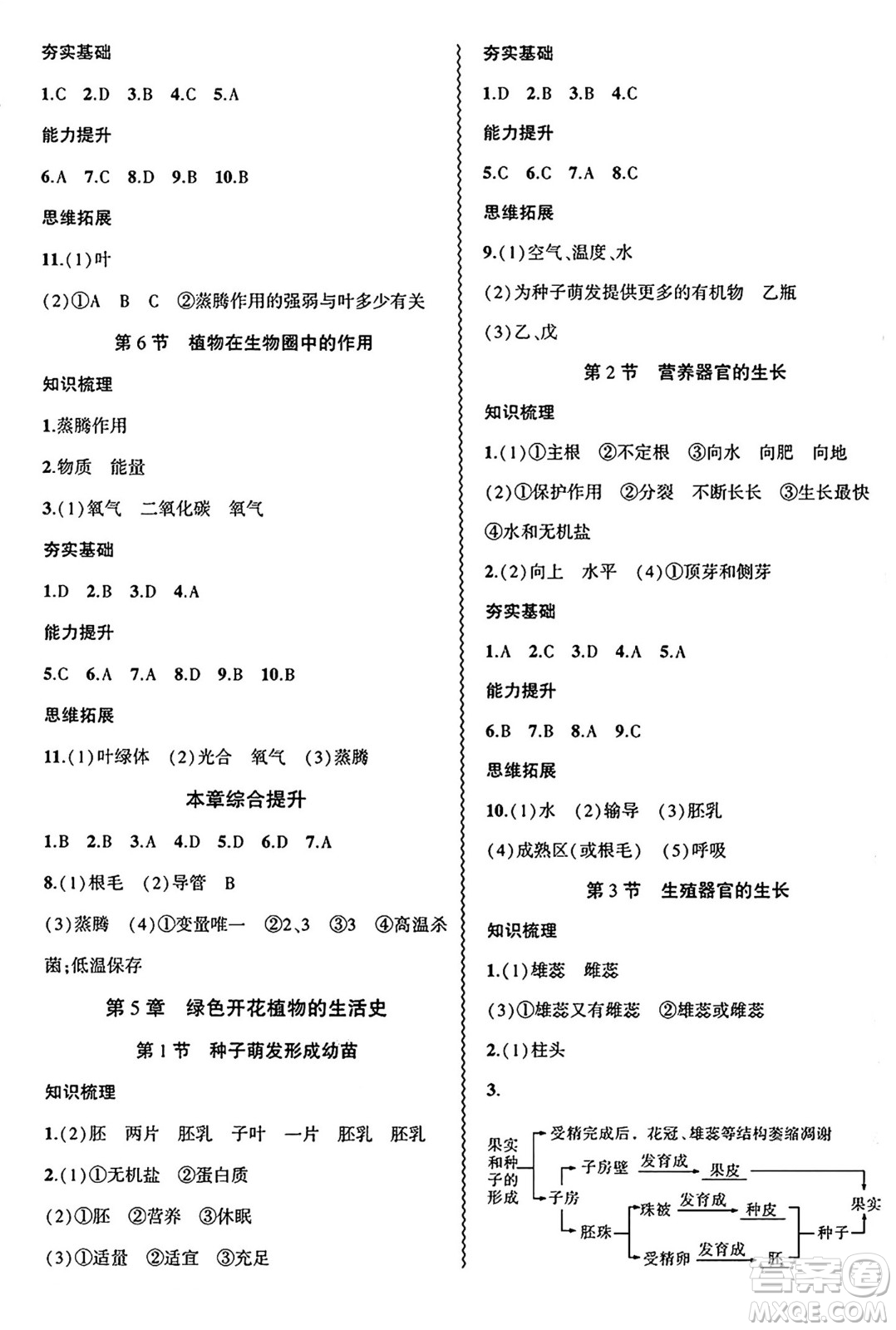 安徽大學(xué)出版社2024年秋創(chuàng)新課堂創(chuàng)新作業(yè)本七年級生物上冊北師大版答案