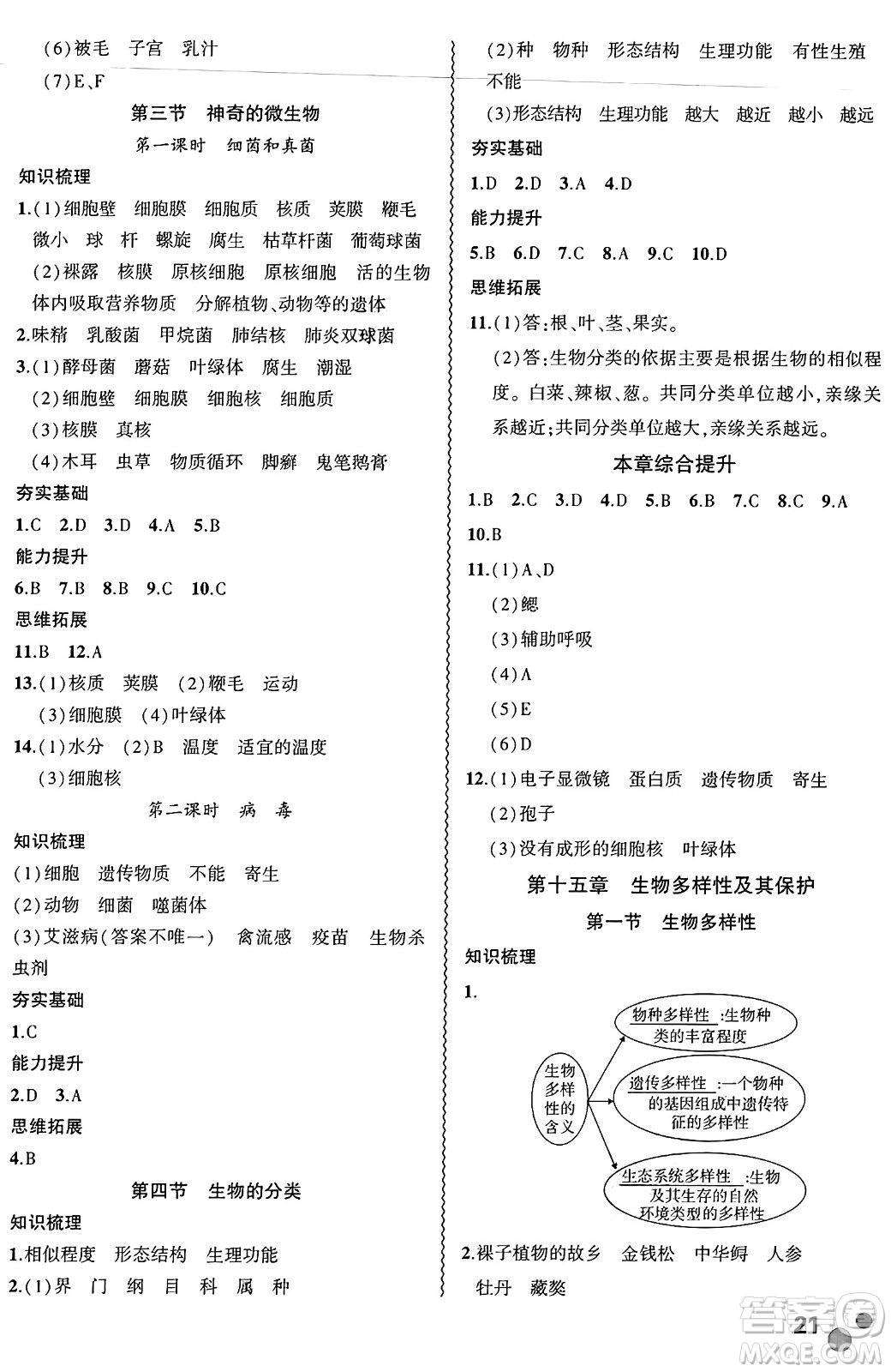 安徽大學(xué)出版社2024年秋創(chuàng)新課堂創(chuàng)新作業(yè)本八年級生物上冊蘇教版答案