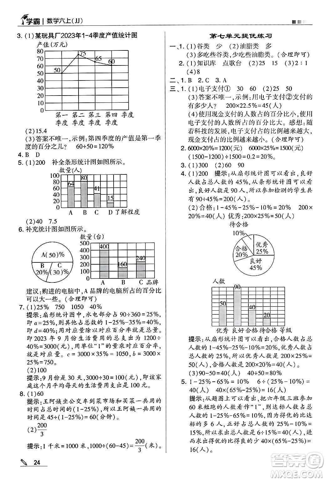 河海大學(xué)出版社2024年秋5星學(xué)霸六年級(jí)數(shù)學(xué)上冊(cè)冀教版答案