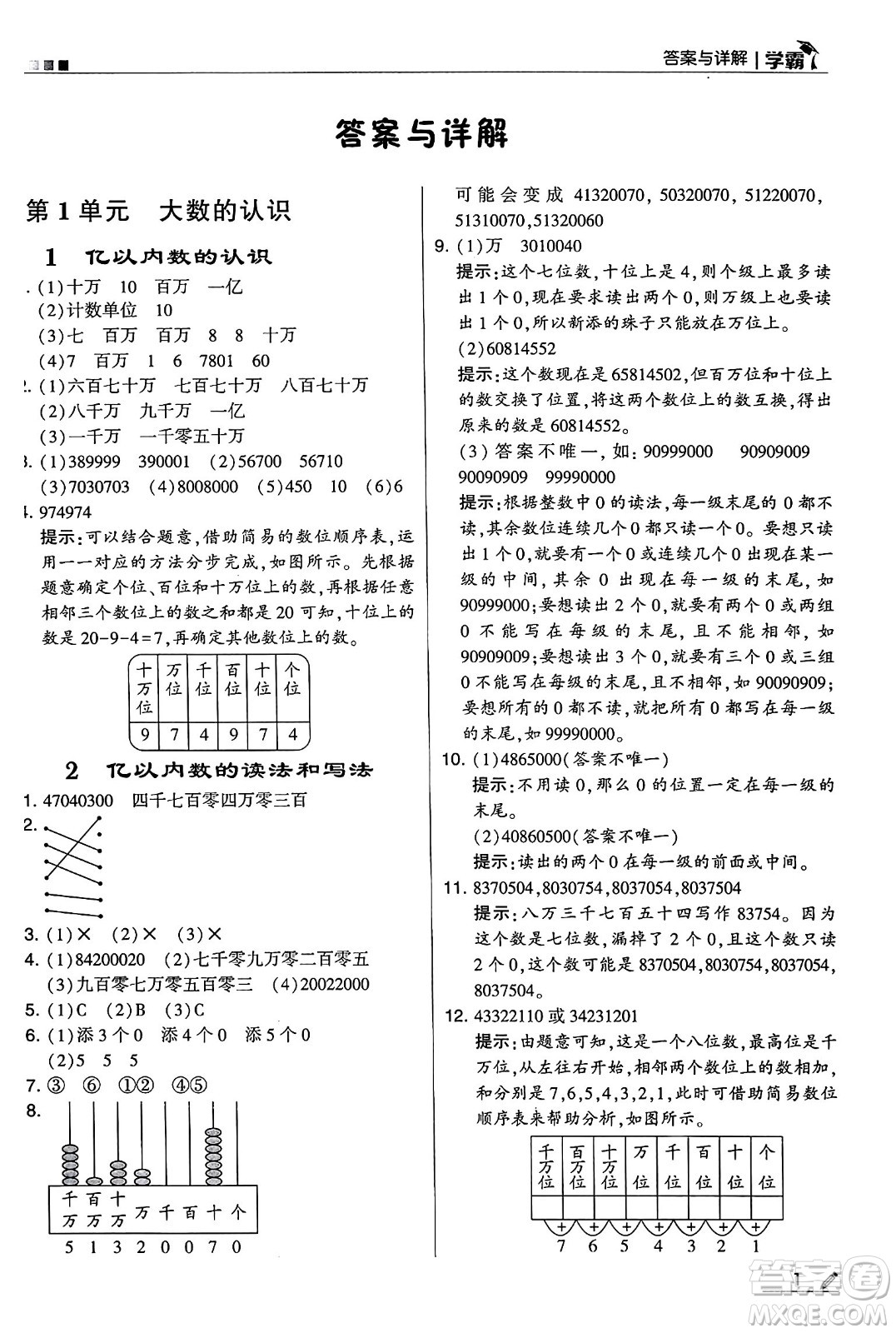 河海大學出版社2024年秋5星學霸四年級數(shù)學上冊人教版答案