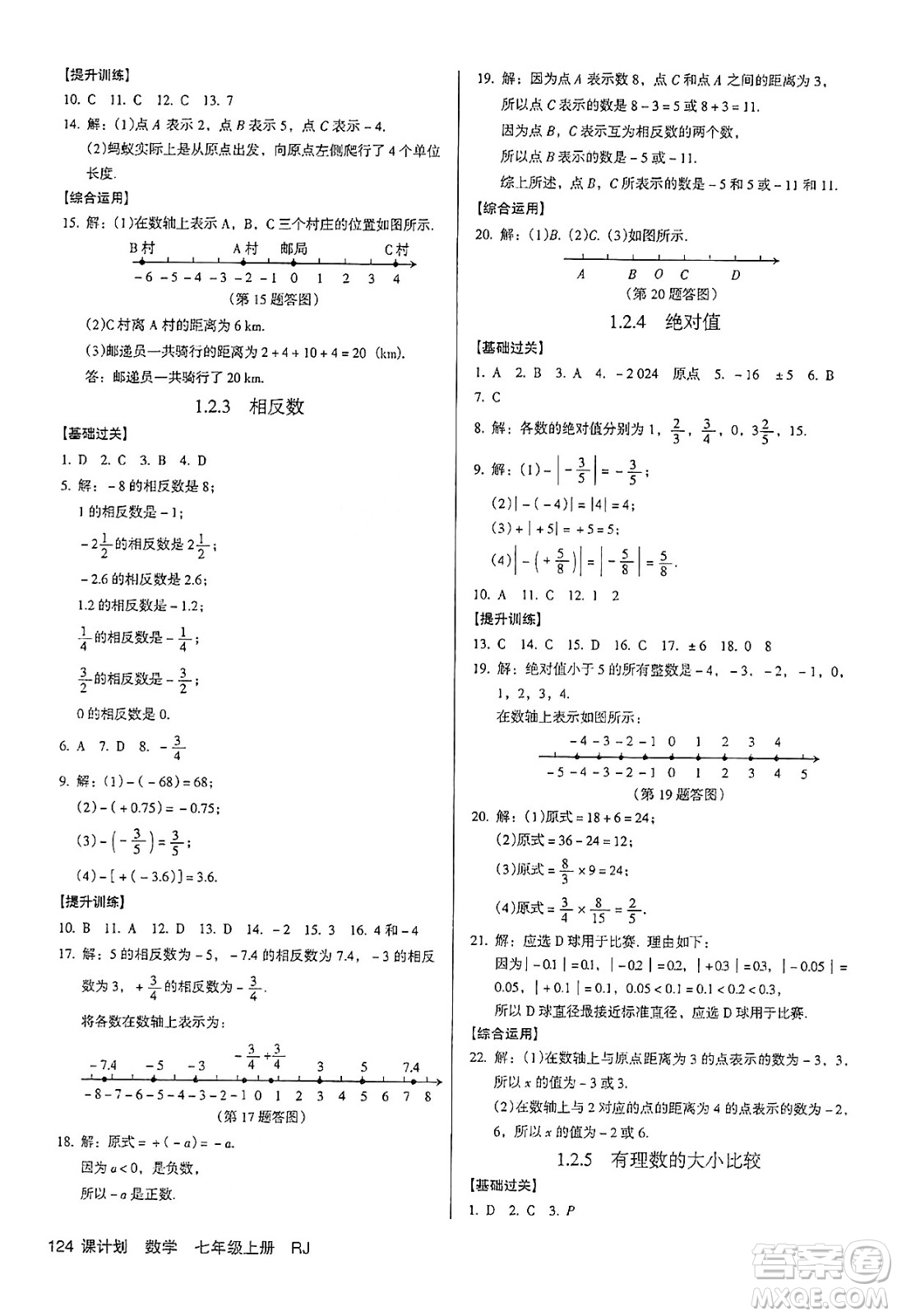 廣東經(jīng)濟(jì)出版社2024年秋全優(yōu)點(diǎn)練課計(jì)劃七年級(jí)數(shù)學(xué)上冊(cè)人教版答案