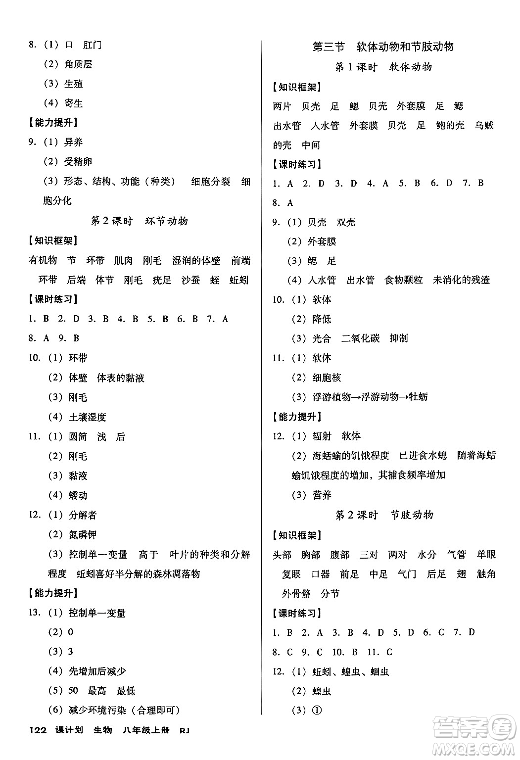 廣東經(jīng)濟(jì)出版社2024年秋全優(yōu)點(diǎn)練課計(jì)劃八年級(jí)生物上冊(cè)人教版答案