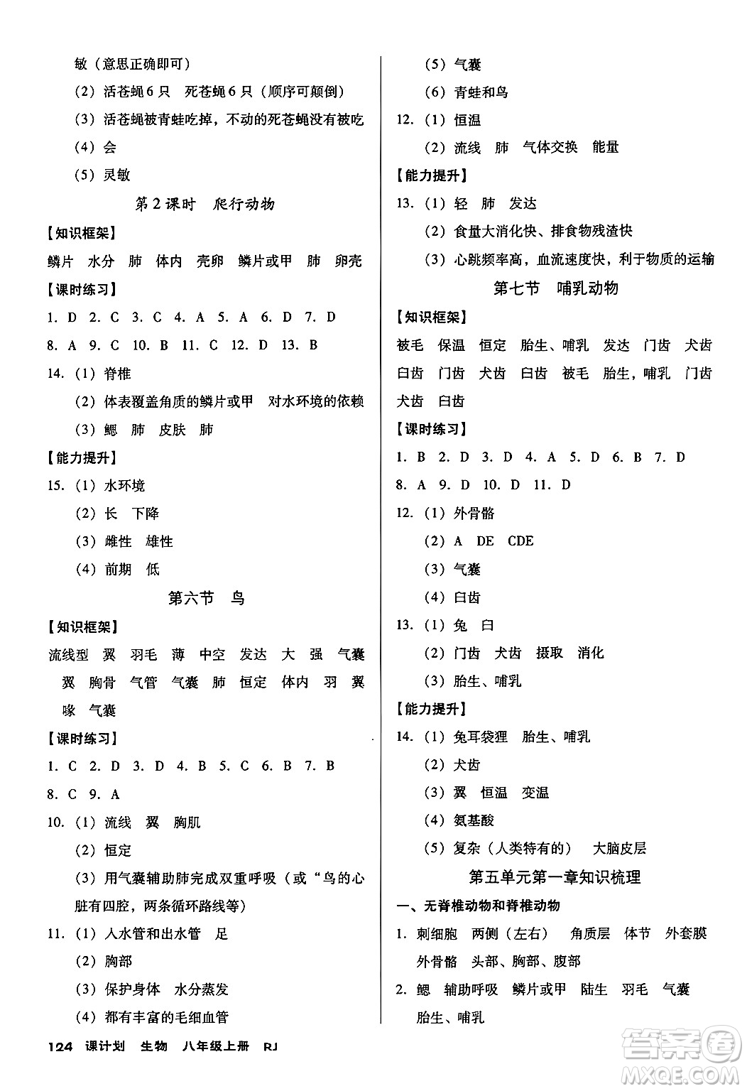 廣東經(jīng)濟(jì)出版社2024年秋全優(yōu)點(diǎn)練課計(jì)劃八年級(jí)生物上冊(cè)人教版答案