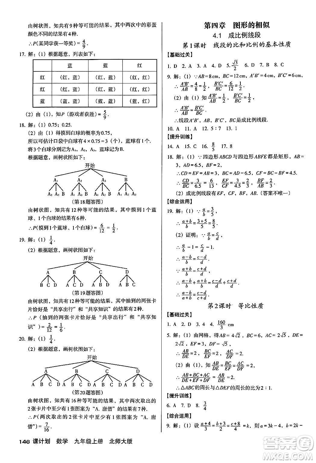 廣東經(jīng)濟(jì)出版社2024年秋全優(yōu)點(diǎn)練課計(jì)劃九年級(jí)數(shù)學(xué)上冊北師大版答案