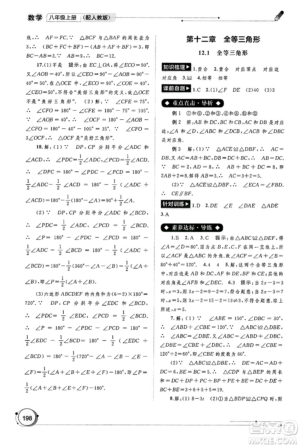 廣西師范大學(xué)出版社2024年秋新課程學(xué)習(xí)與測評同步學(xué)習(xí)八年級數(shù)學(xué)上冊人教版答案