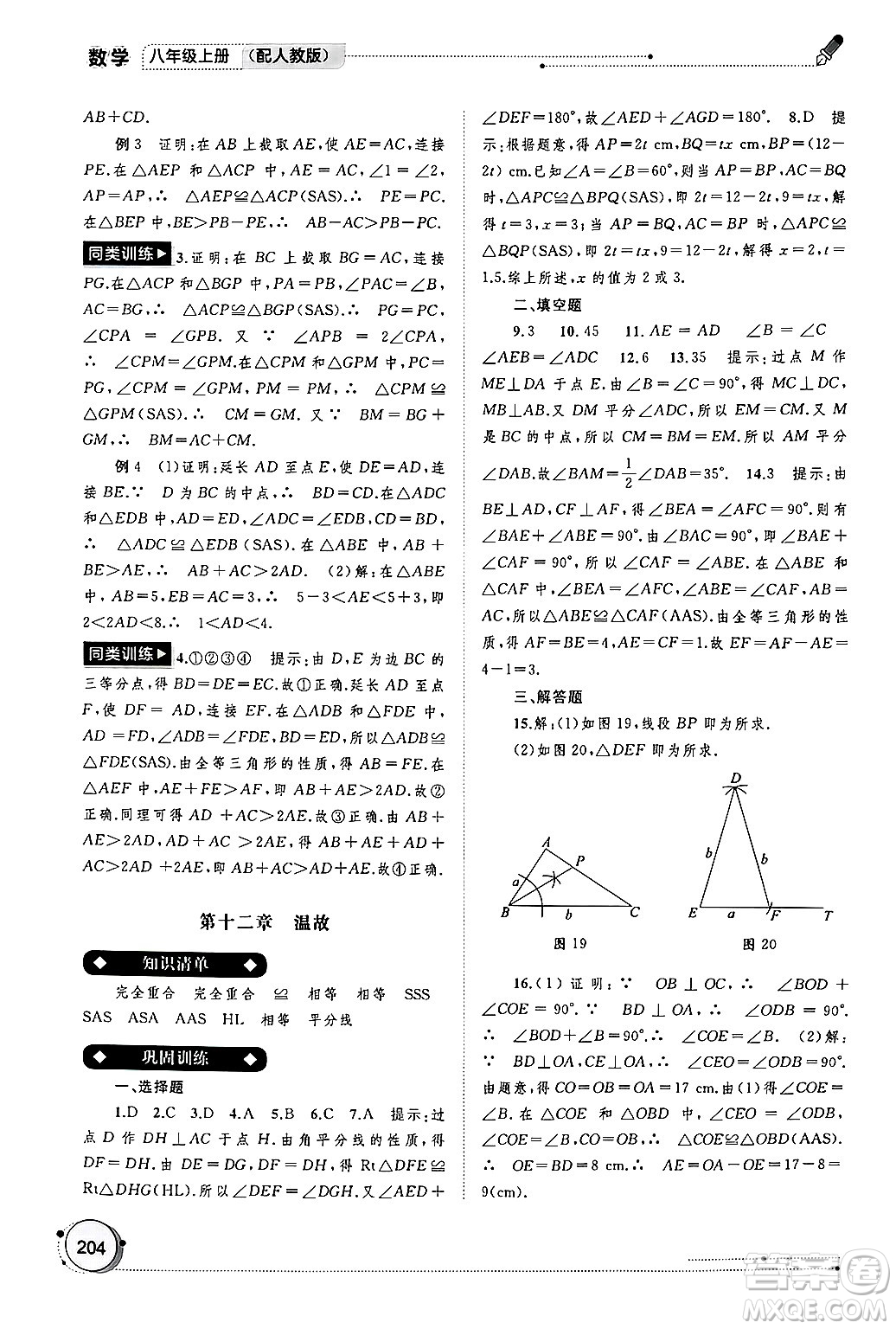 廣西師范大學(xué)出版社2024年秋新課程學(xué)習(xí)與測評同步學(xué)習(xí)八年級數(shù)學(xué)上冊人教版答案