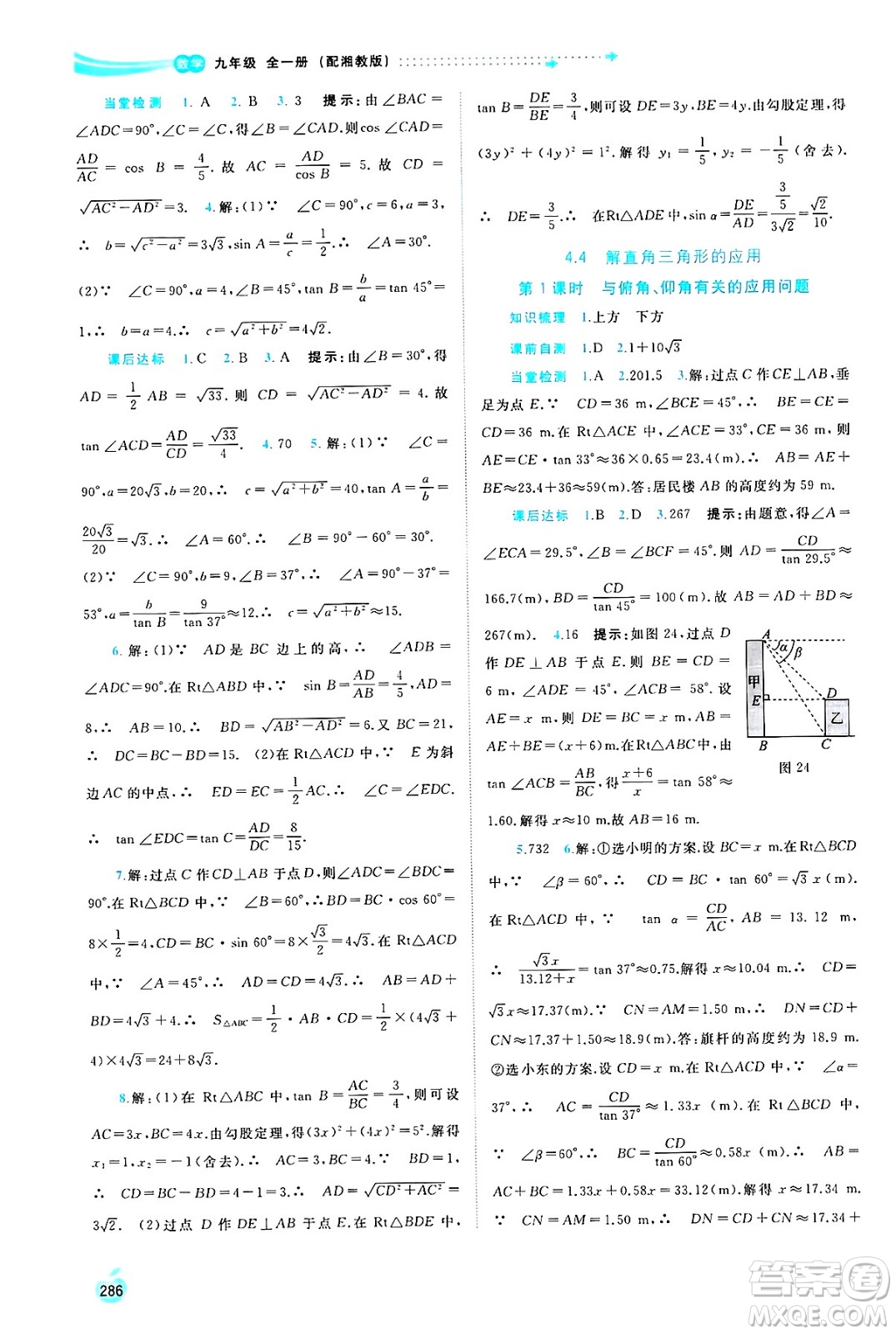 廣西師范大學(xué)出版社2025年春新課程學(xué)習(xí)與測(cè)評(píng)同步學(xué)習(xí)九年級(jí)數(shù)學(xué)全一冊(cè)湘教版答案