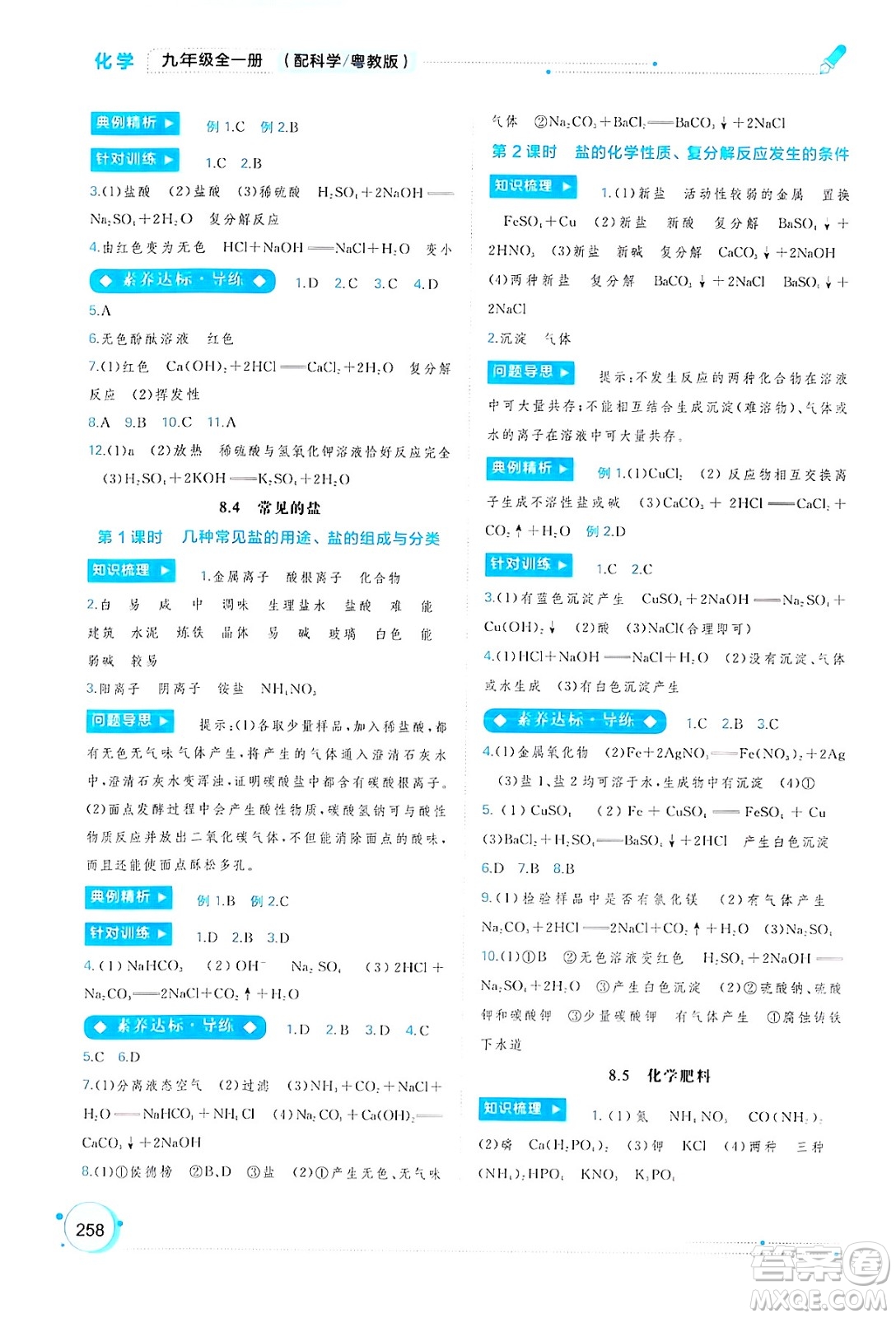 廣西師范大學出版社2025年春新課程學習與測評同步學習九年級化學全一冊科粵版答案