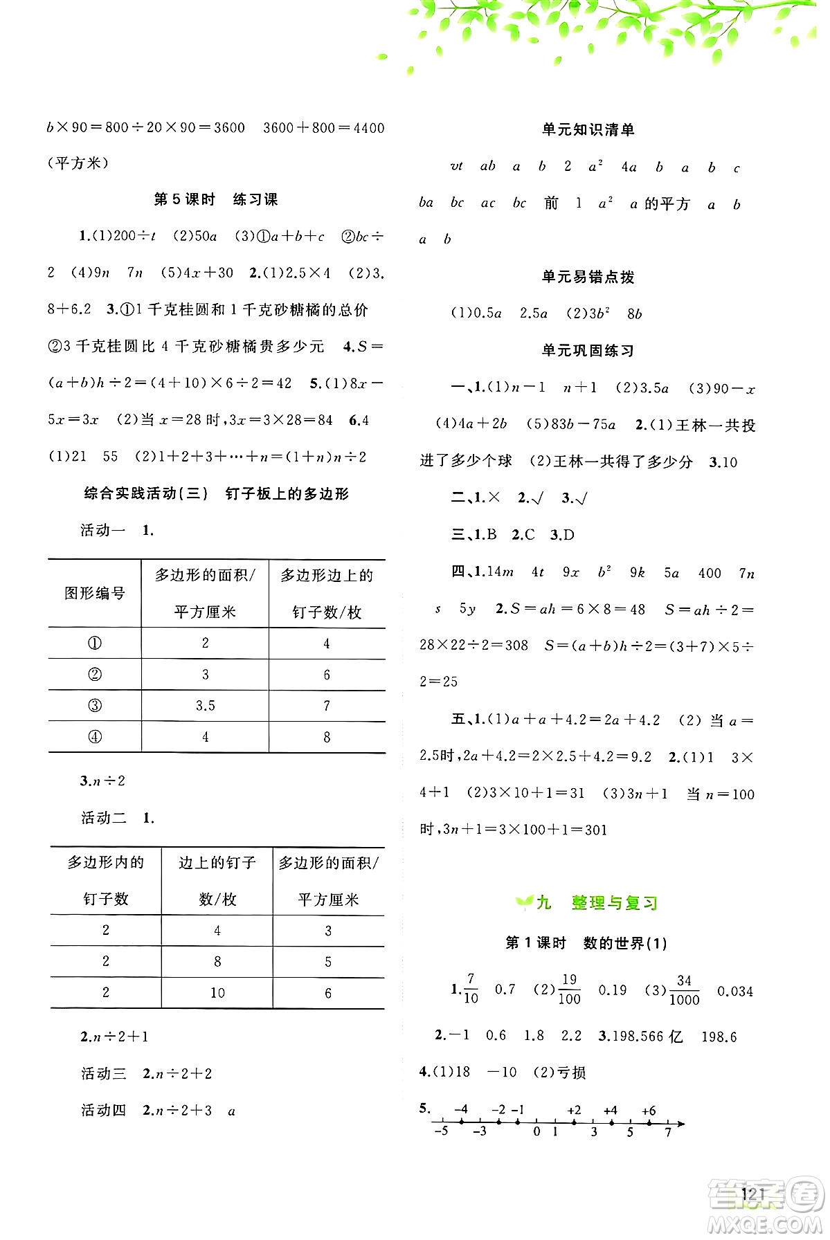 廣西師范大學(xué)出版社2024年秋新課程學(xué)習(xí)與測評同步學(xué)習(xí)五年級數(shù)學(xué)上冊蘇教版答案