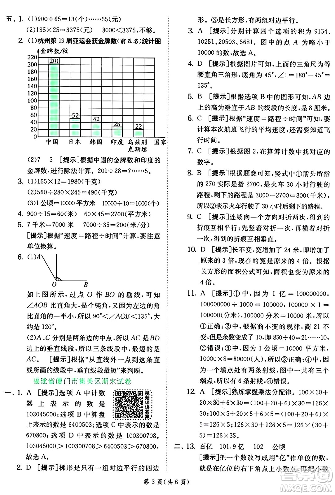 江蘇人民出版社2024年秋春雨教育實驗班提優(yōu)訓(xùn)練四年級數(shù)學(xué)上冊人教版答案