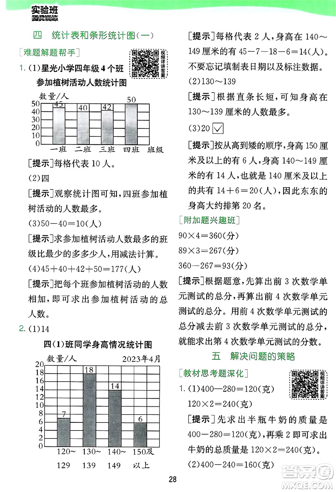 江蘇人民出版社2024年秋春雨教育實驗班提優(yōu)訓練四年級數(shù)學上冊蘇教版江蘇專版答案