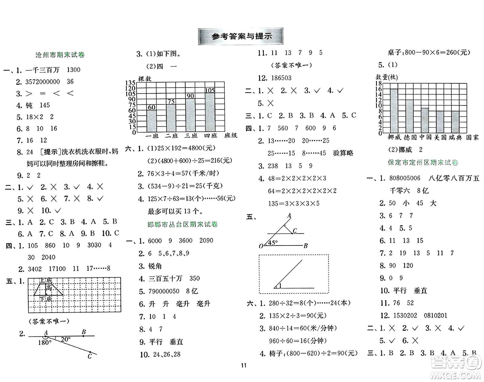 江蘇人民出版社2024年秋春雨教育實(shí)驗(yàn)班提優(yōu)訓(xùn)練四年級(jí)數(shù)學(xué)上冊(cè)冀教版河北專(zhuān)版答案