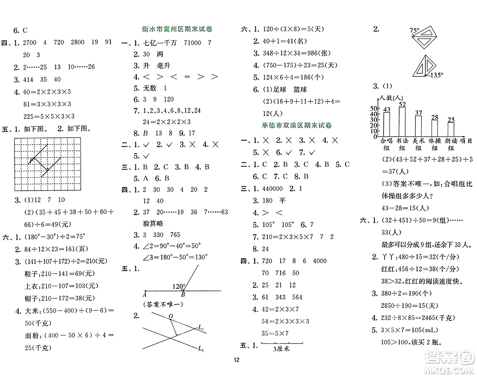 江蘇人民出版社2024年秋春雨教育實(shí)驗(yàn)班提優(yōu)訓(xùn)練四年級(jí)數(shù)學(xué)上冊(cè)冀教版河北專(zhuān)版答案