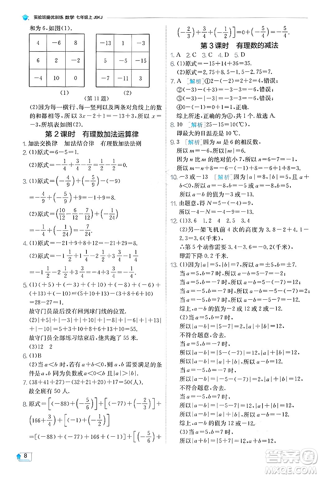 江蘇人民出版社2024年秋春雨教育實驗班提優(yōu)訓(xùn)練七年級數(shù)學(xué)上冊蘇科版答案