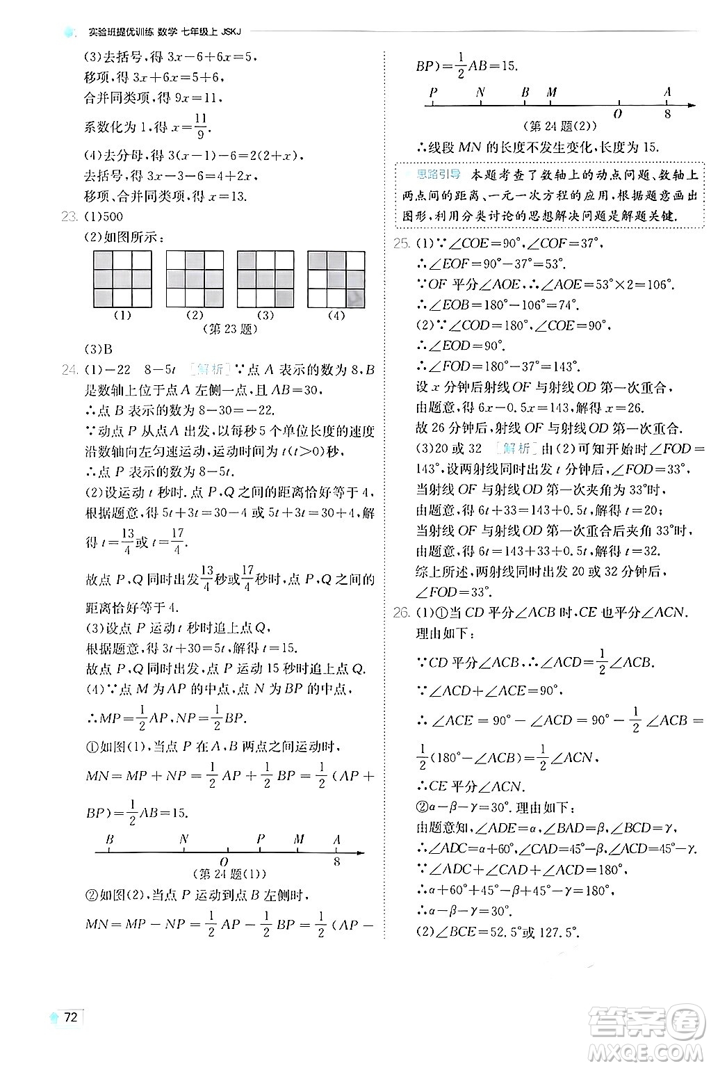 江蘇人民出版社2024年秋春雨教育實驗班提優(yōu)訓(xùn)練七年級數(shù)學(xué)上冊蘇科版答案