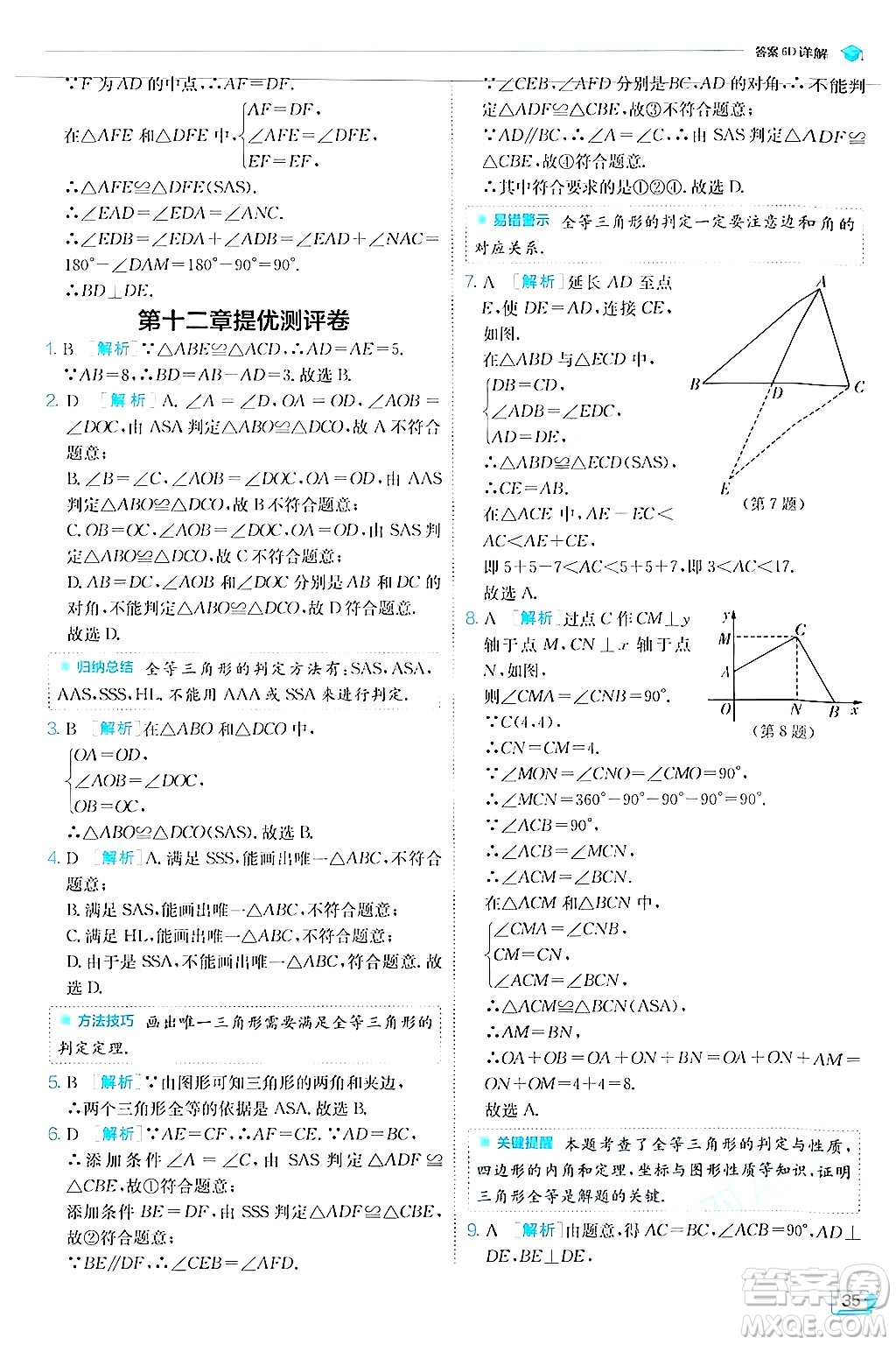 江蘇人民出版社2024年秋春雨教育實驗班提優(yōu)訓(xùn)練八年級數(shù)學(xué)上冊人教版答案