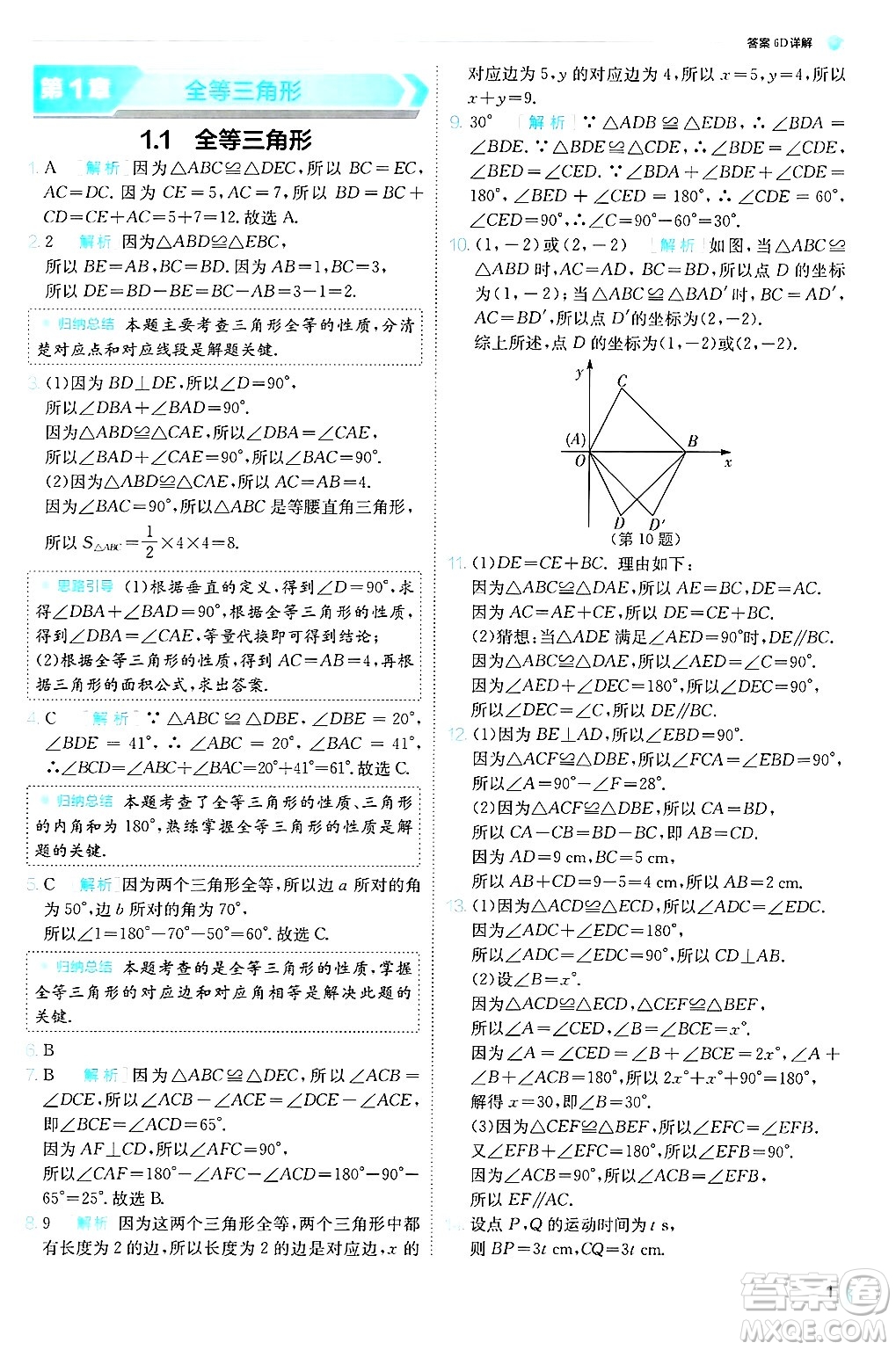 江蘇人民出版社2024年秋春雨教育實(shí)驗(yàn)班提優(yōu)訓(xùn)練八年級(jí)數(shù)學(xué)上冊(cè)青島版答案