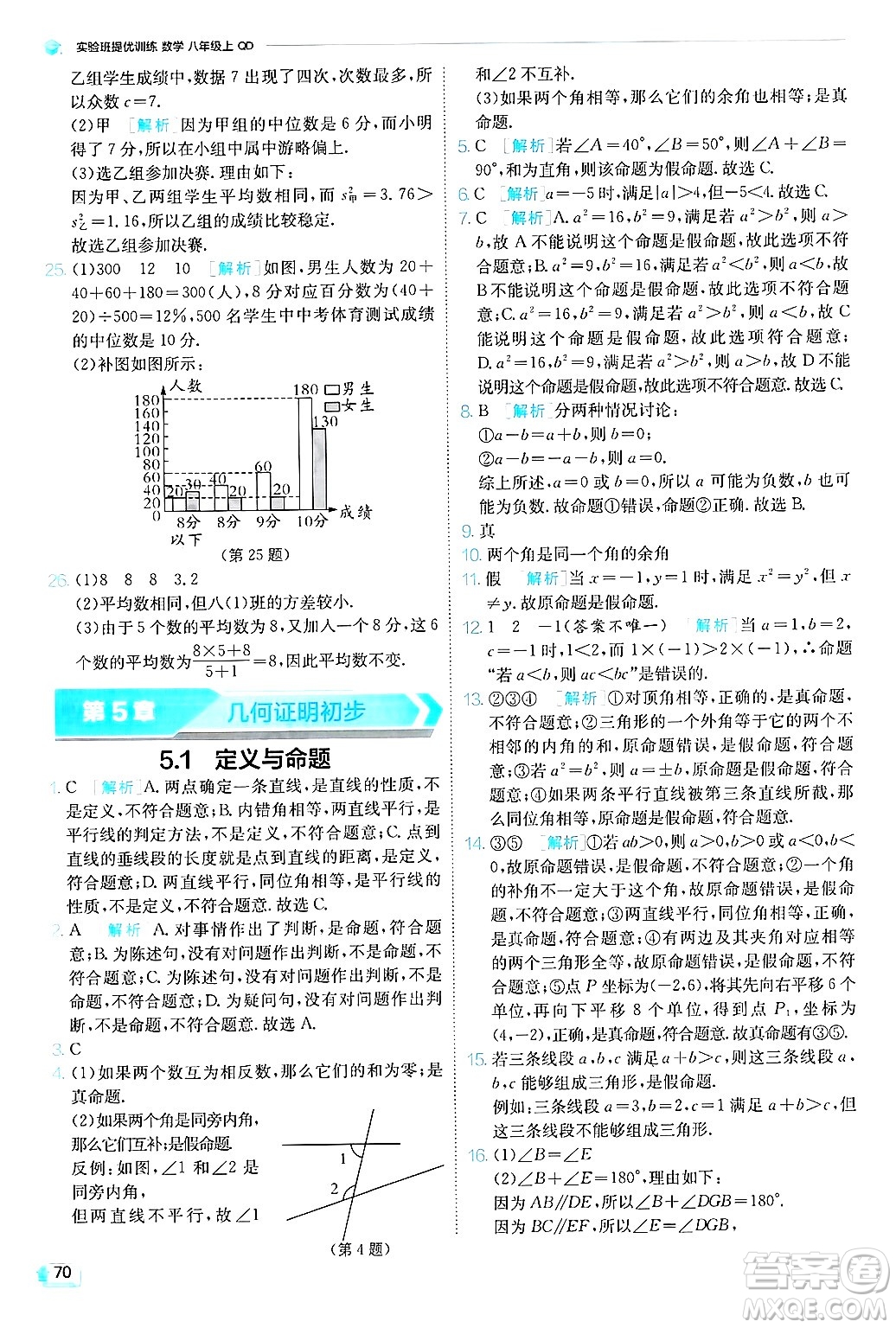 江蘇人民出版社2024年秋春雨教育實(shí)驗(yàn)班提優(yōu)訓(xùn)練八年級(jí)數(shù)學(xué)上冊(cè)青島版答案