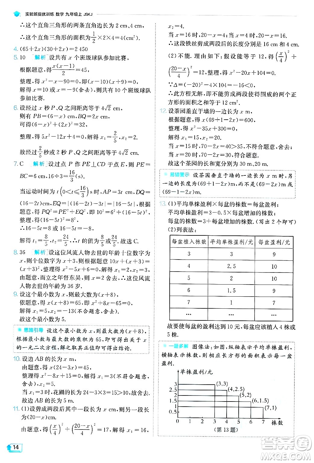 江蘇人民出版社2024年秋春雨教育實驗班提優(yōu)訓練九年級數學上冊蘇科版答案