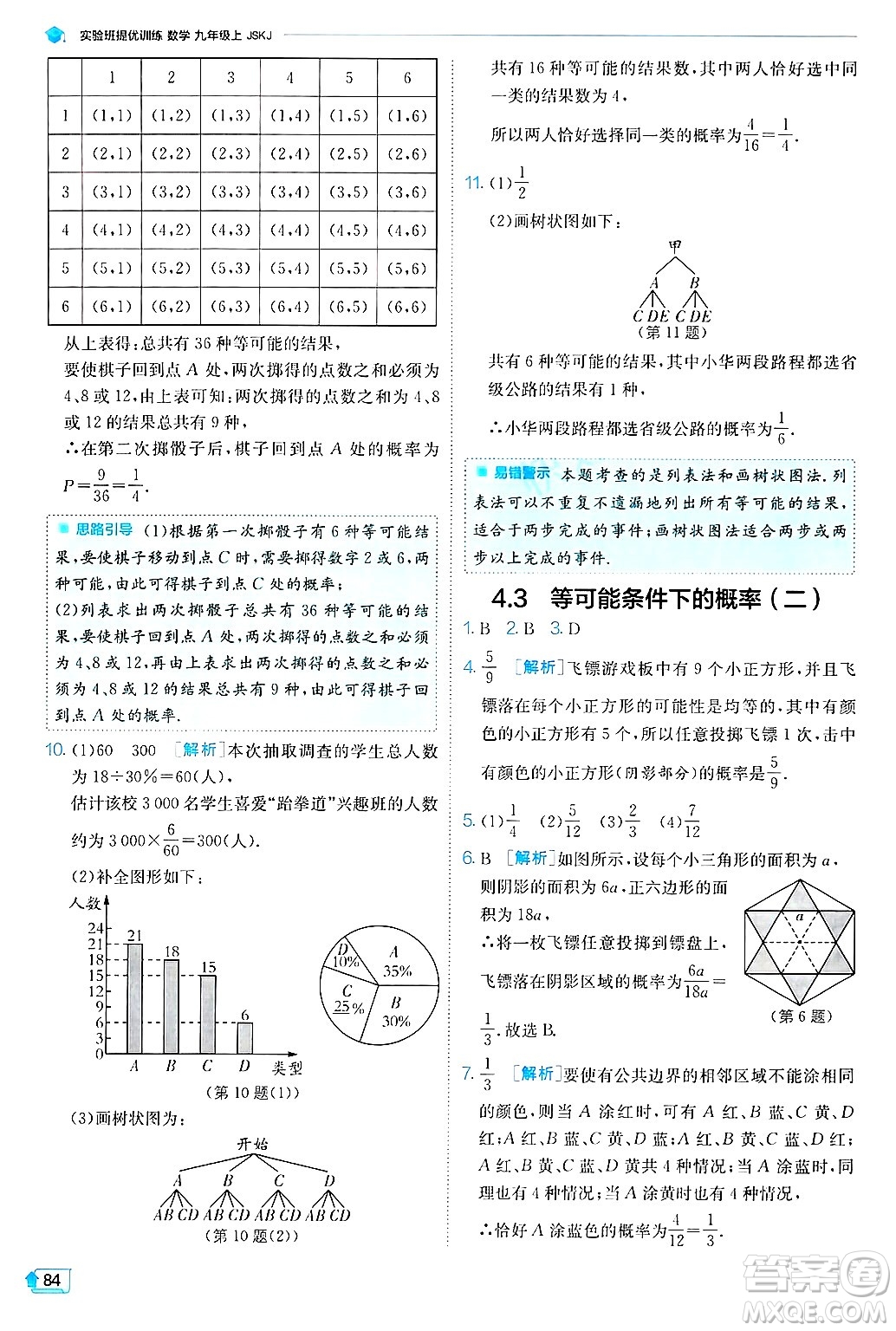 江蘇人民出版社2024年秋春雨教育實驗班提優(yōu)訓練九年級數學上冊蘇科版答案