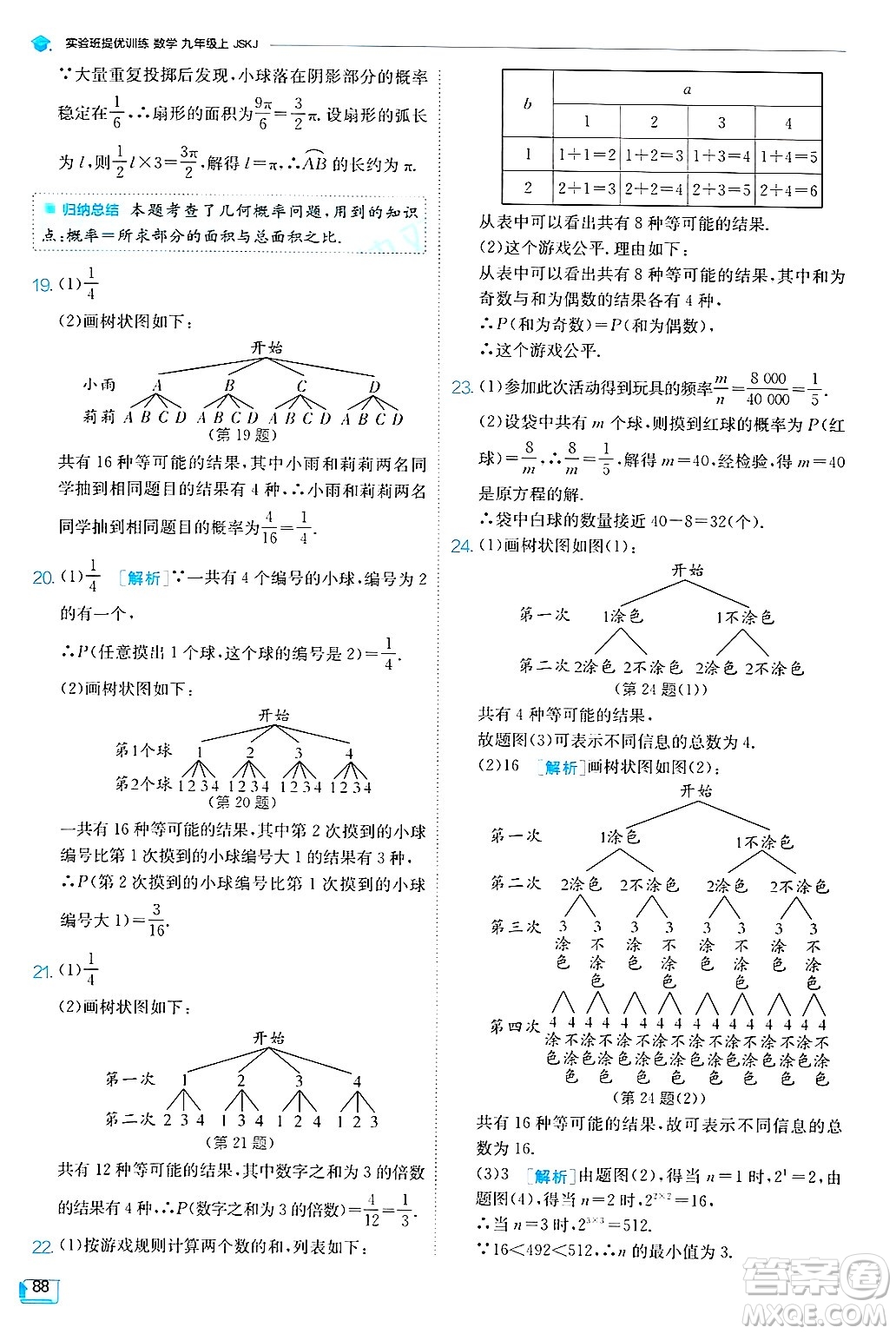 江蘇人民出版社2024年秋春雨教育實驗班提優(yōu)訓練九年級數學上冊蘇科版答案